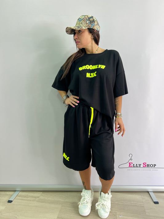 Completo donna oversize estivo “Brooklyn NYC” in tessuto tecnico leggero – taglia unica curvy