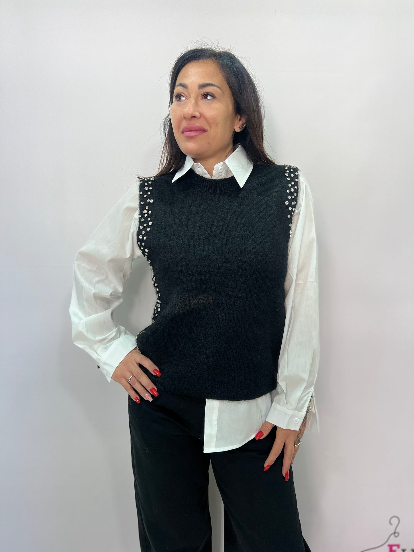Camicia donna con gilet integrato e strass