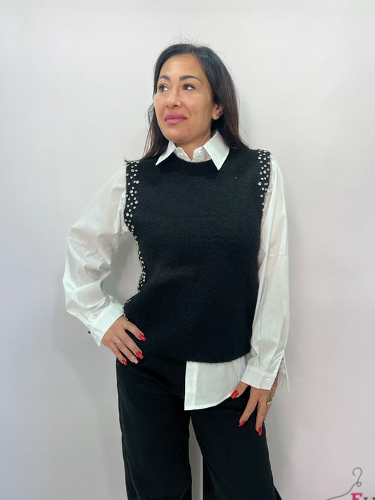 Camicia donna con gilet integrato e strass