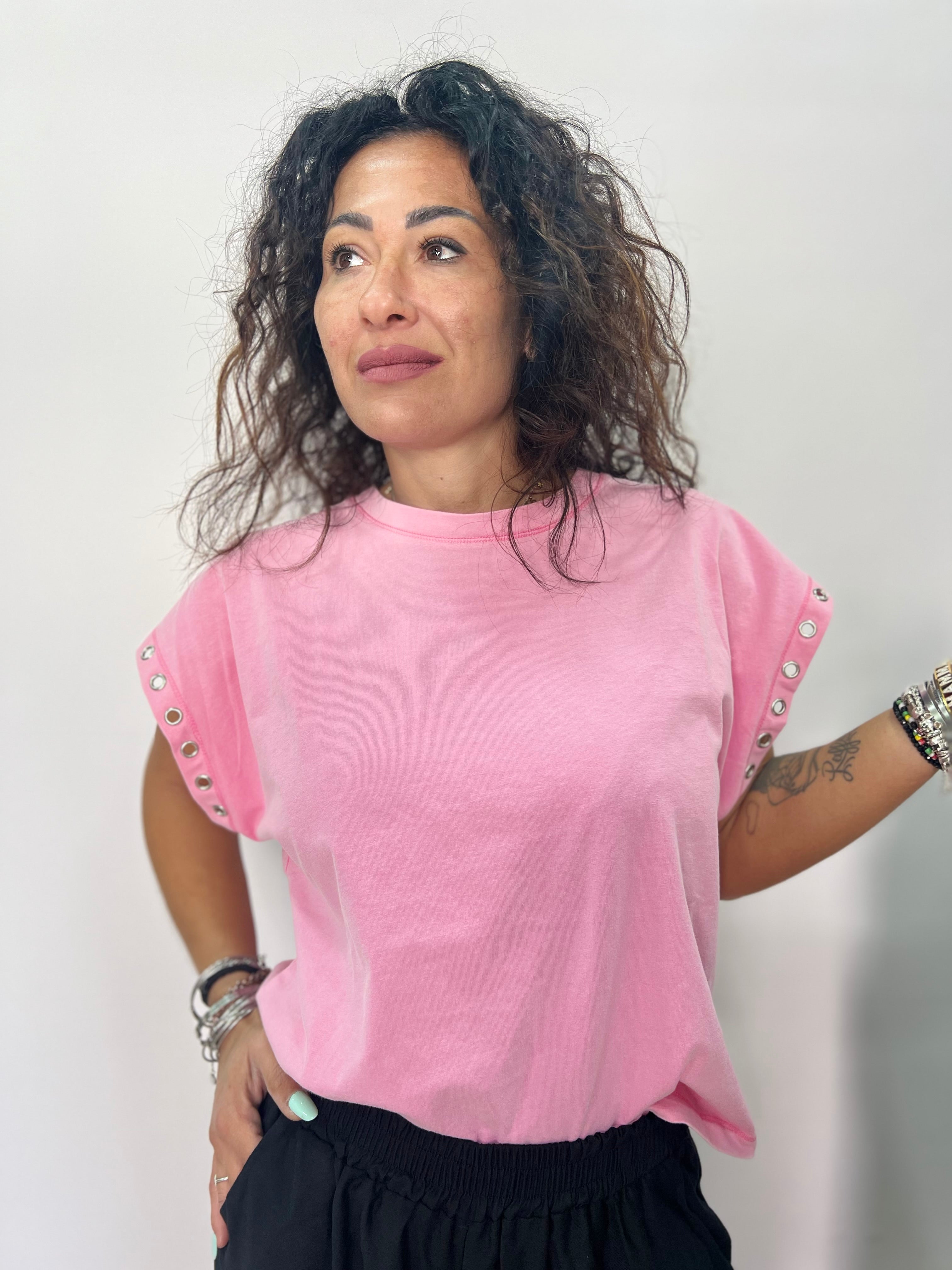 T-shirt donna borchie maniche casual