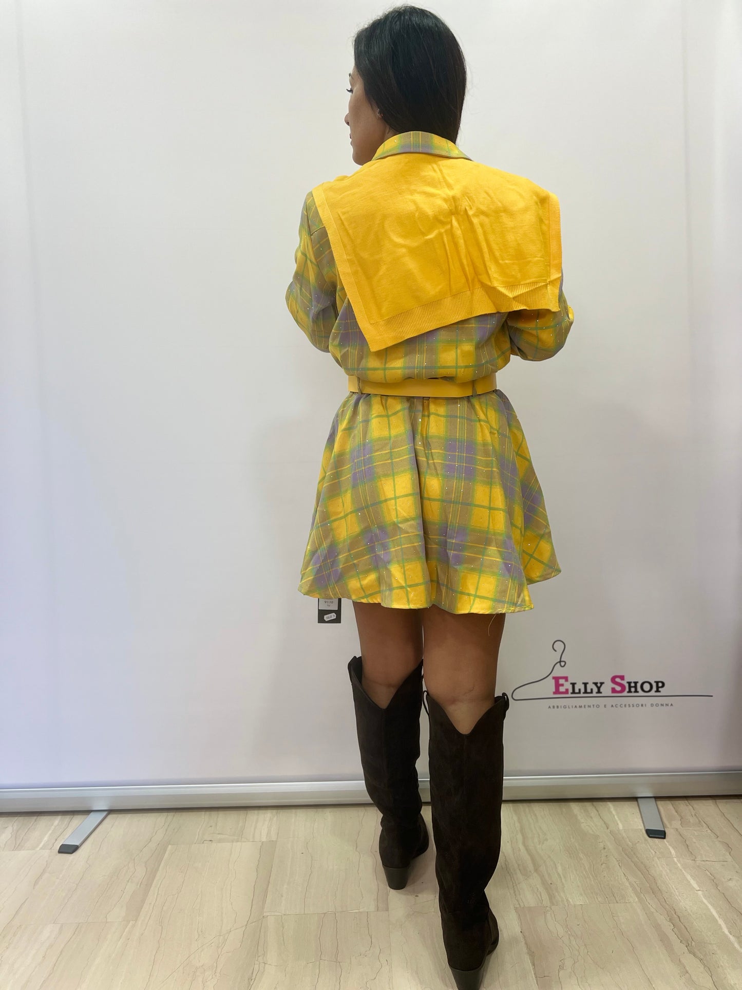 Abito chemisier scozzese con cintura donna