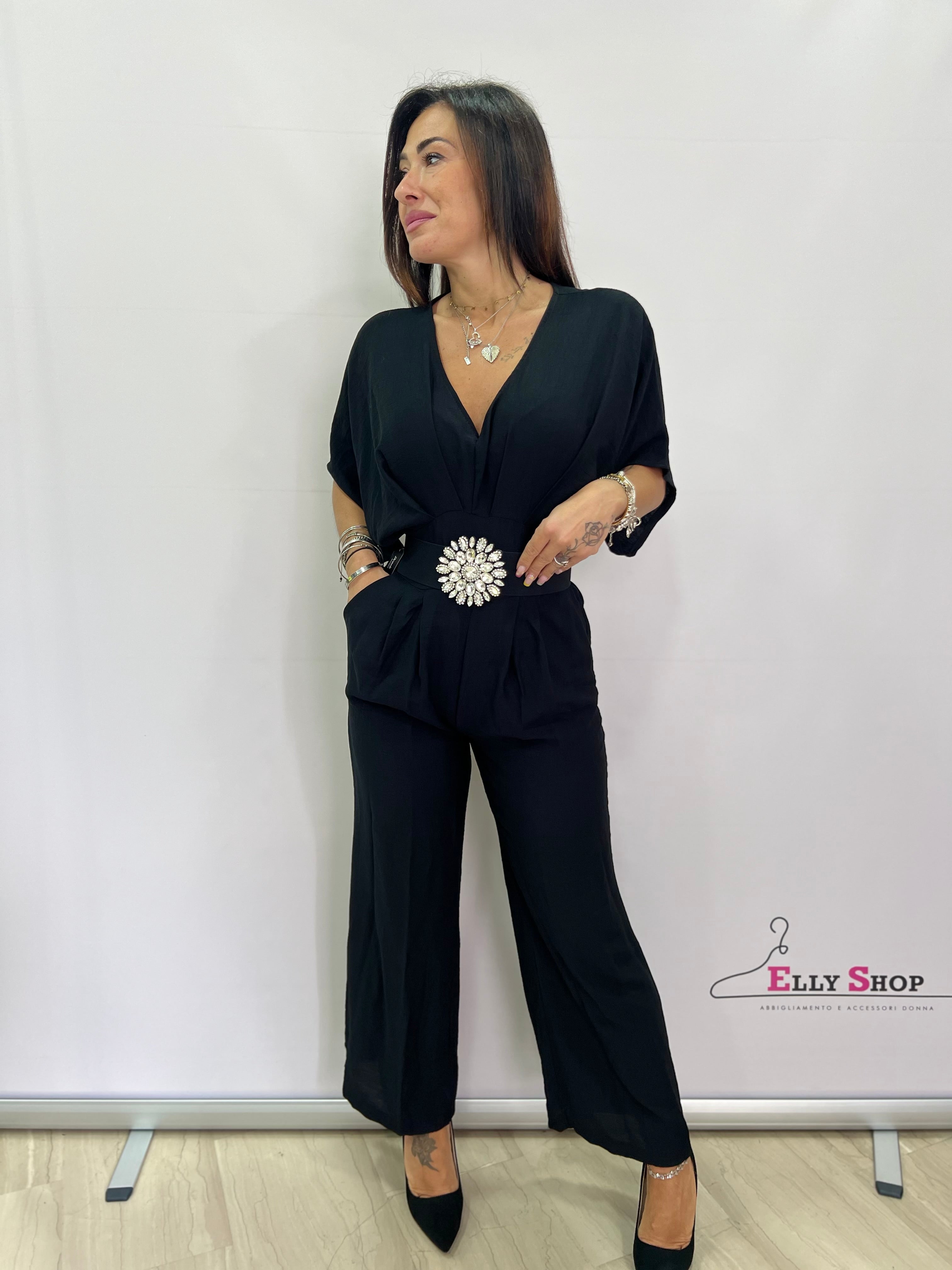 Tuta Intera Elegante Donna Scollo a V - Taglia Unica fino a L, Disponibile in Nero, Verde, Blu e Giallo