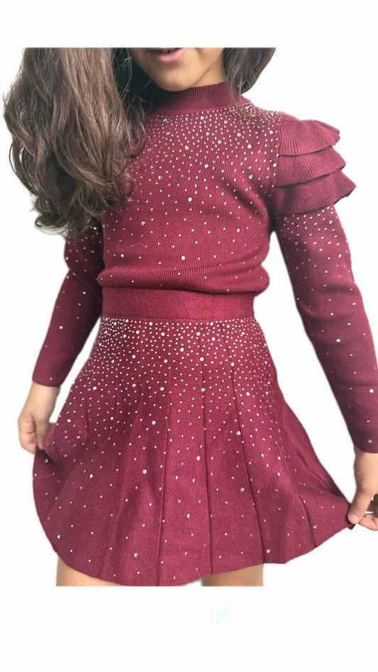 Completo elegante bordeaux bambina