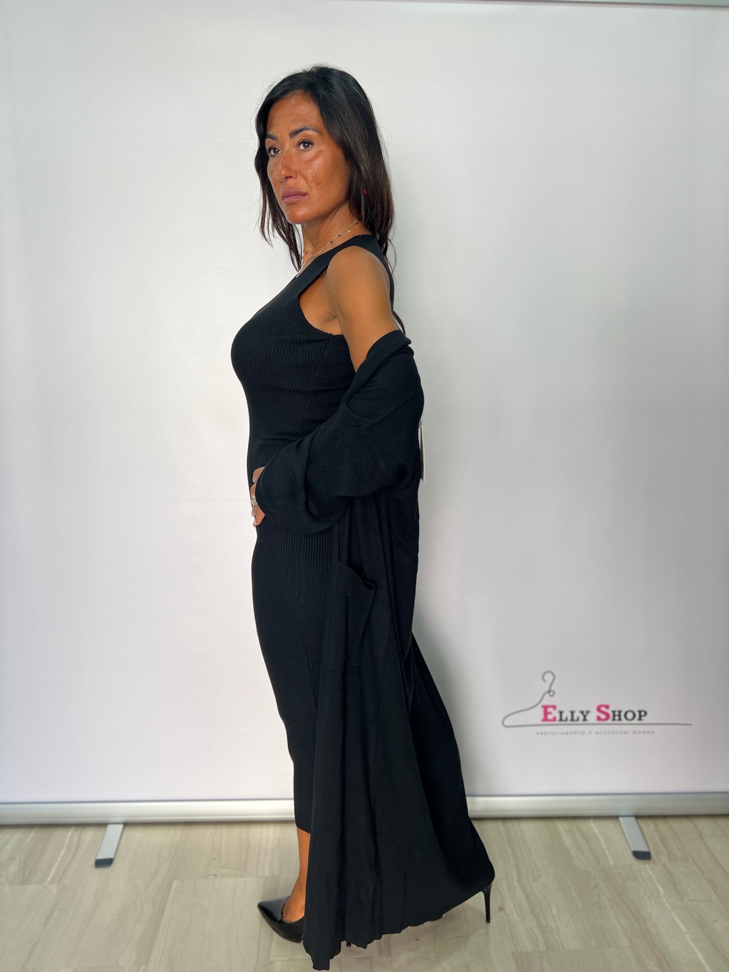 Vestito con Cardigan a Costine
