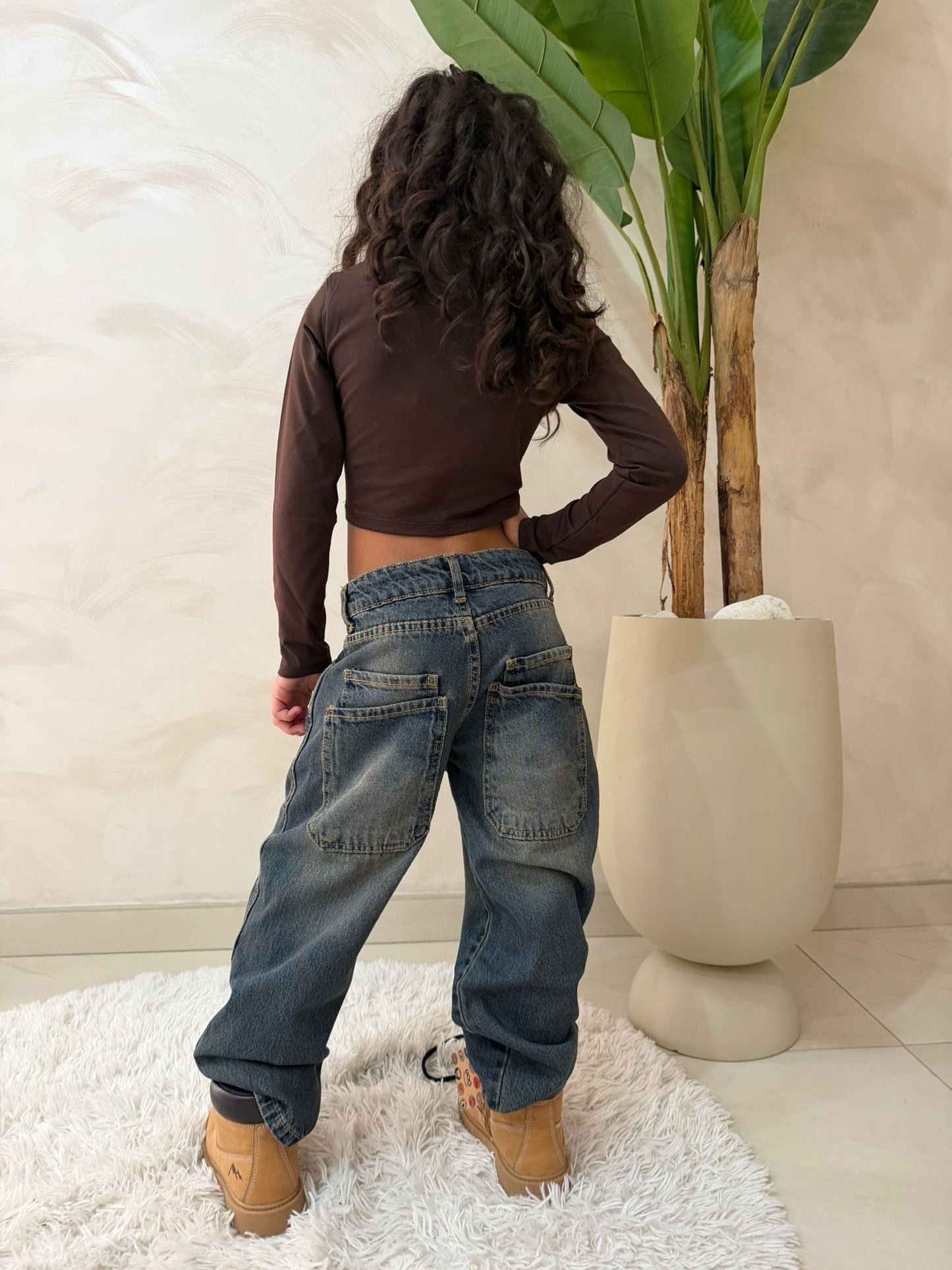 Jeans baggy bambina casual doppia tasca