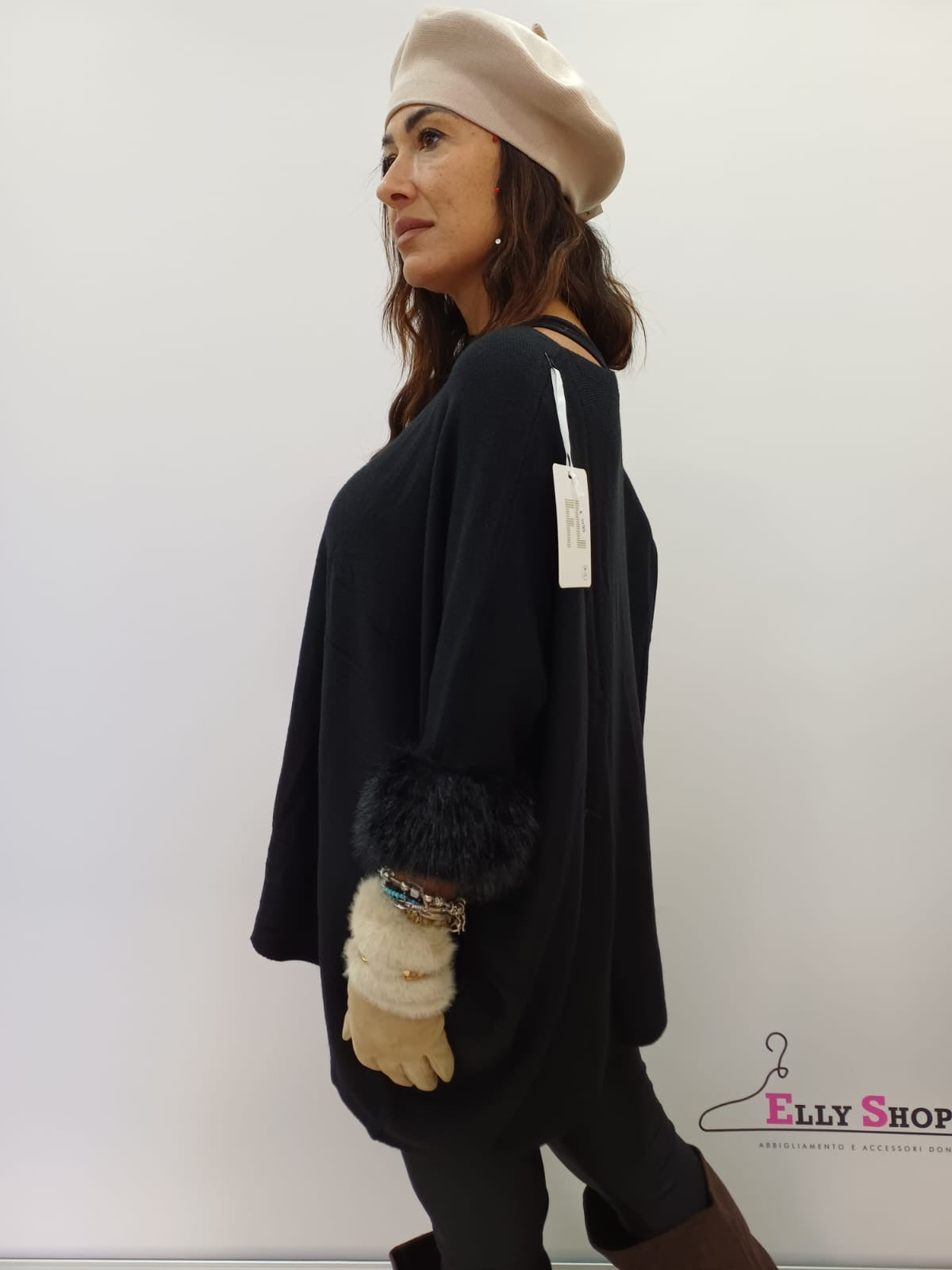 Poncho donna con ecopelliccia elegante