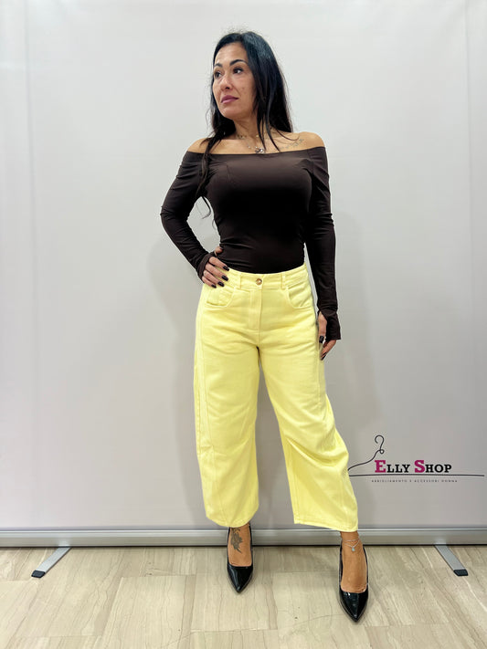 Pantalone donna cropped vita alta colorato