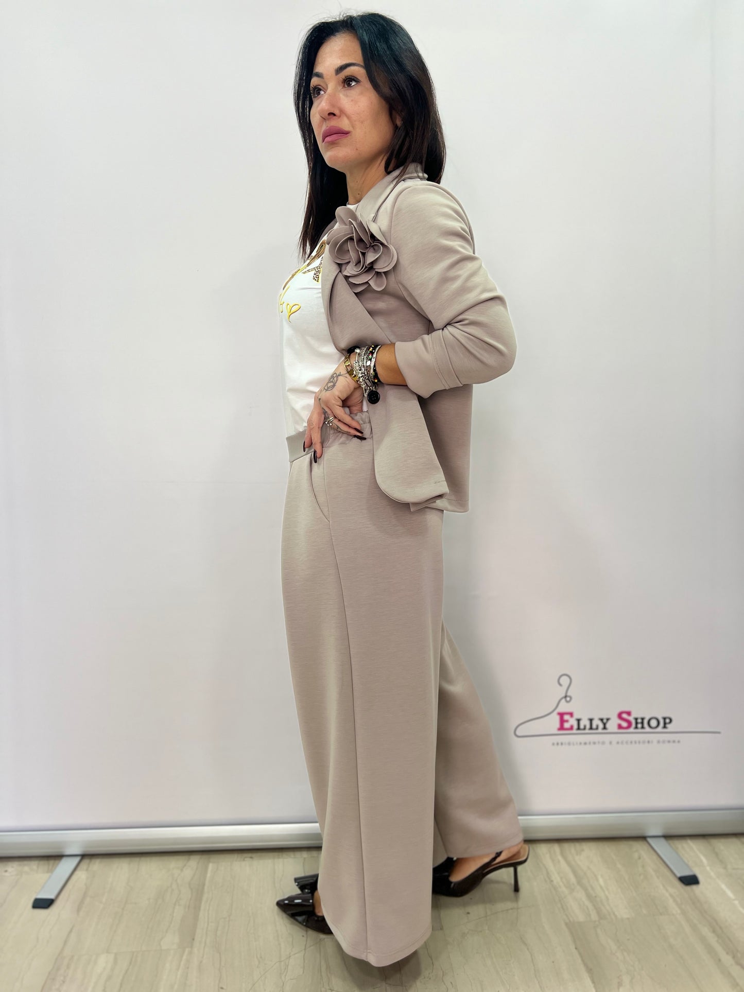 Completo donna elegante giacca e pantalone palazzo
