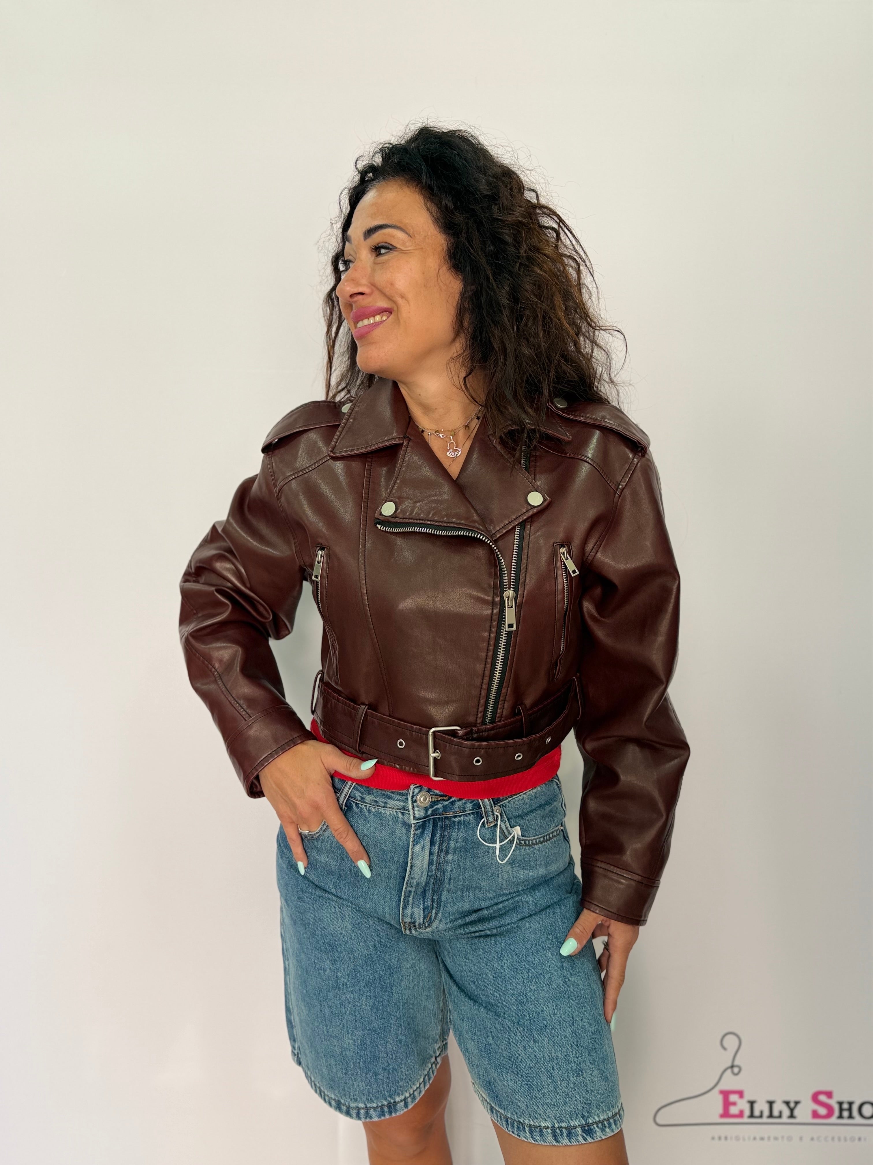 Giacca biker donna crop effetto pelle trendy