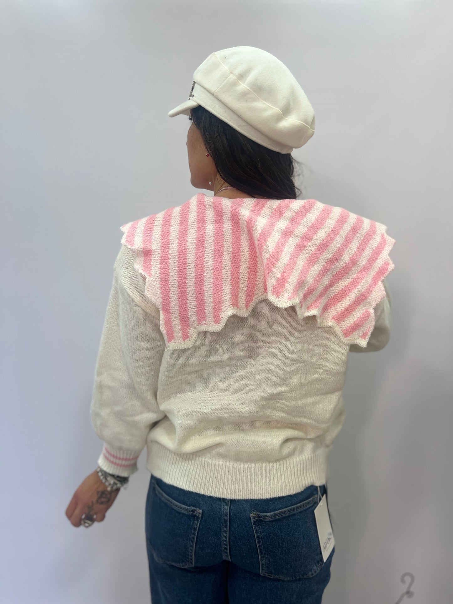 Cardigan donna con colletto bon ton