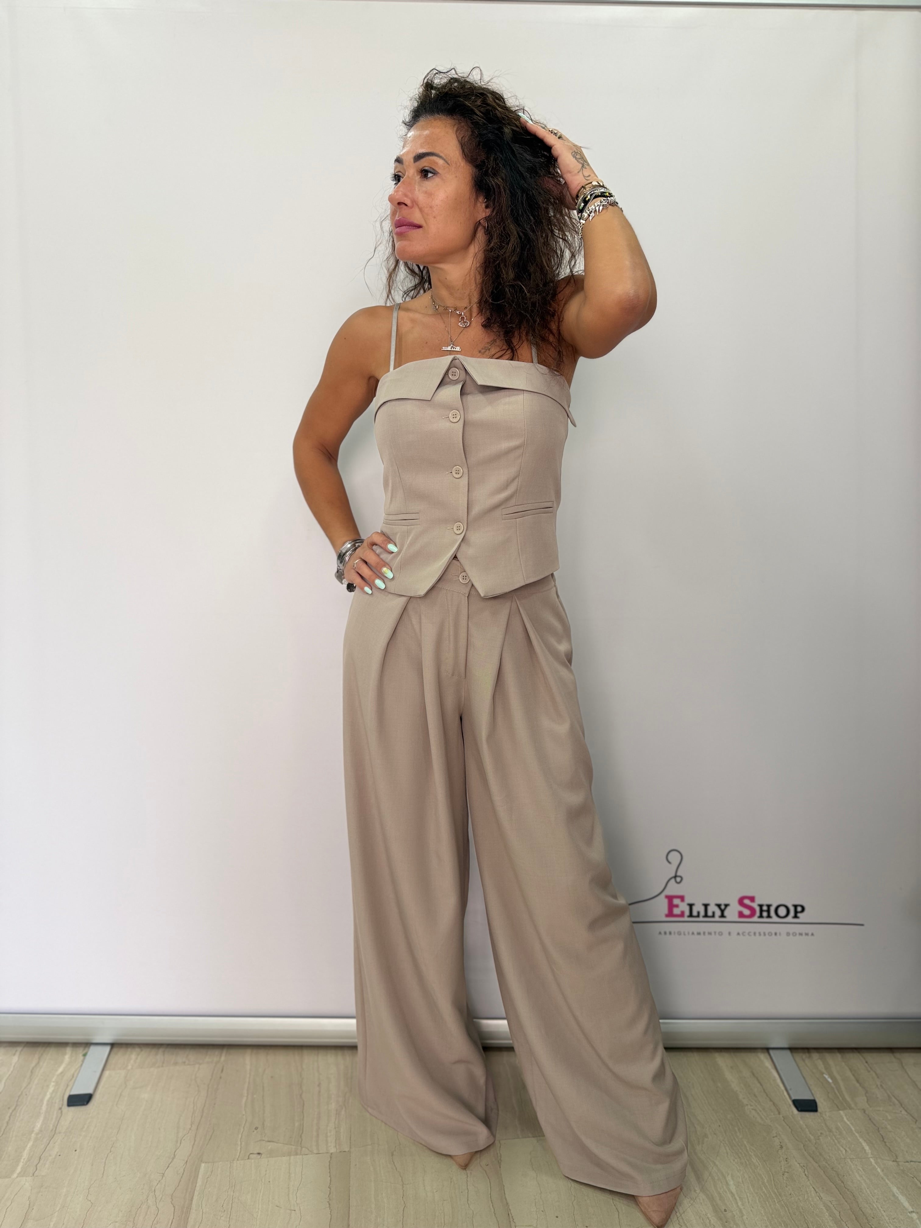 Completo Jennifer donna gilet e pantalone palazzo