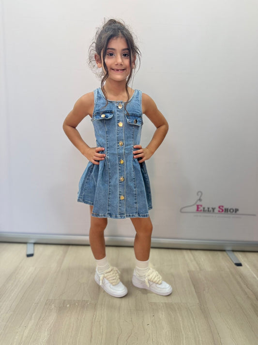 Vestito denim bambina con bottoni