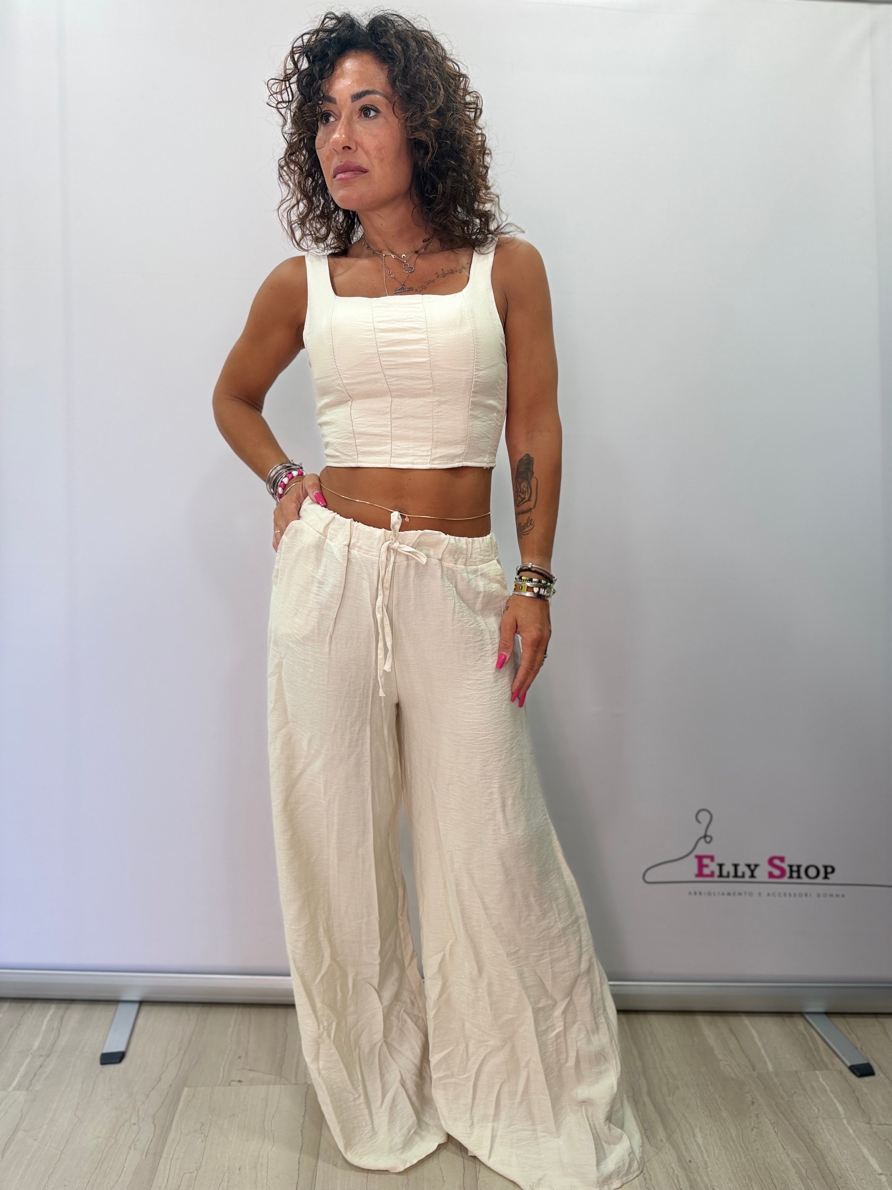 Completo Donna Top Crop e Pantalone Palazzo