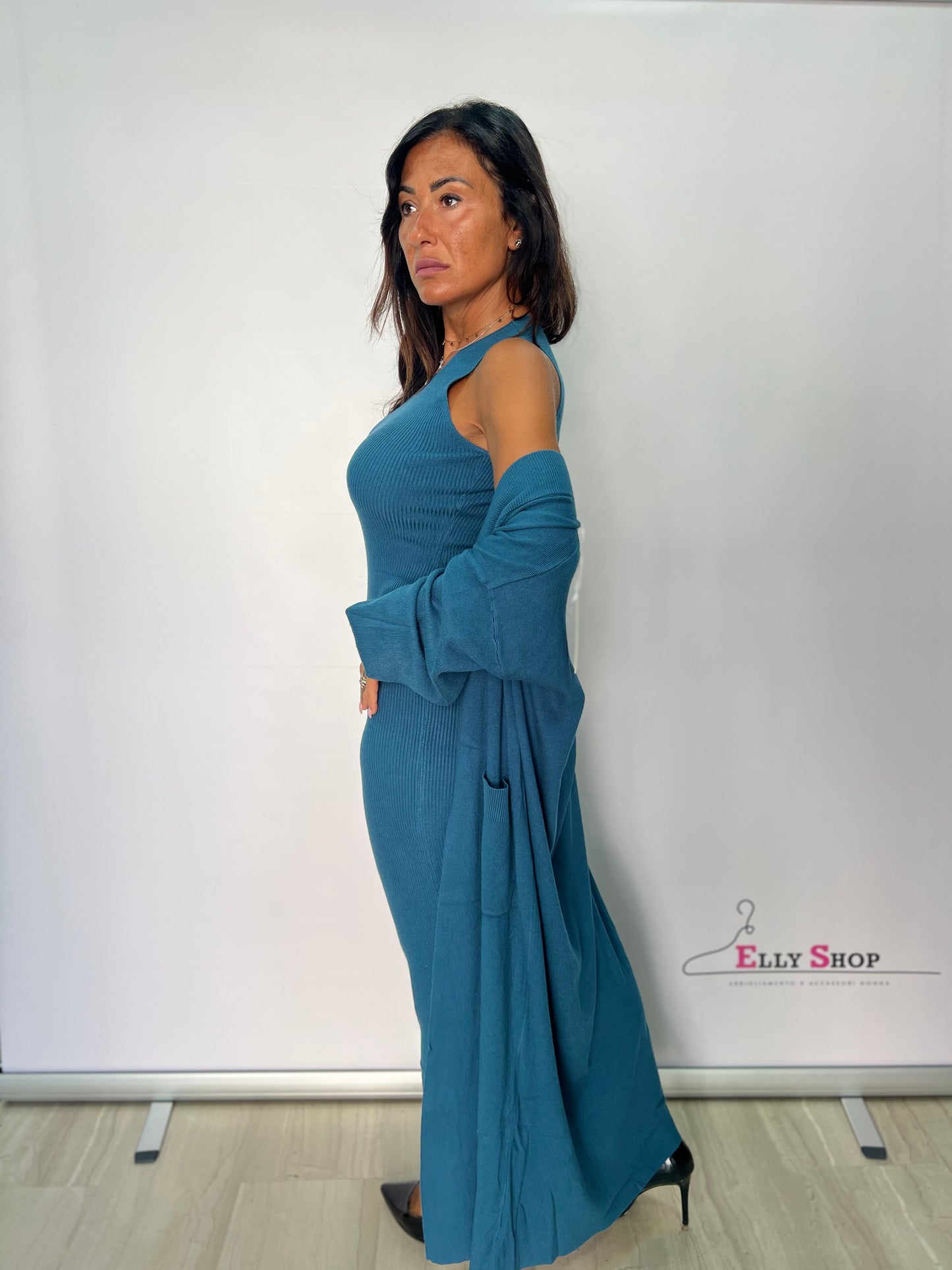 Vestito con Cardigan a Costine