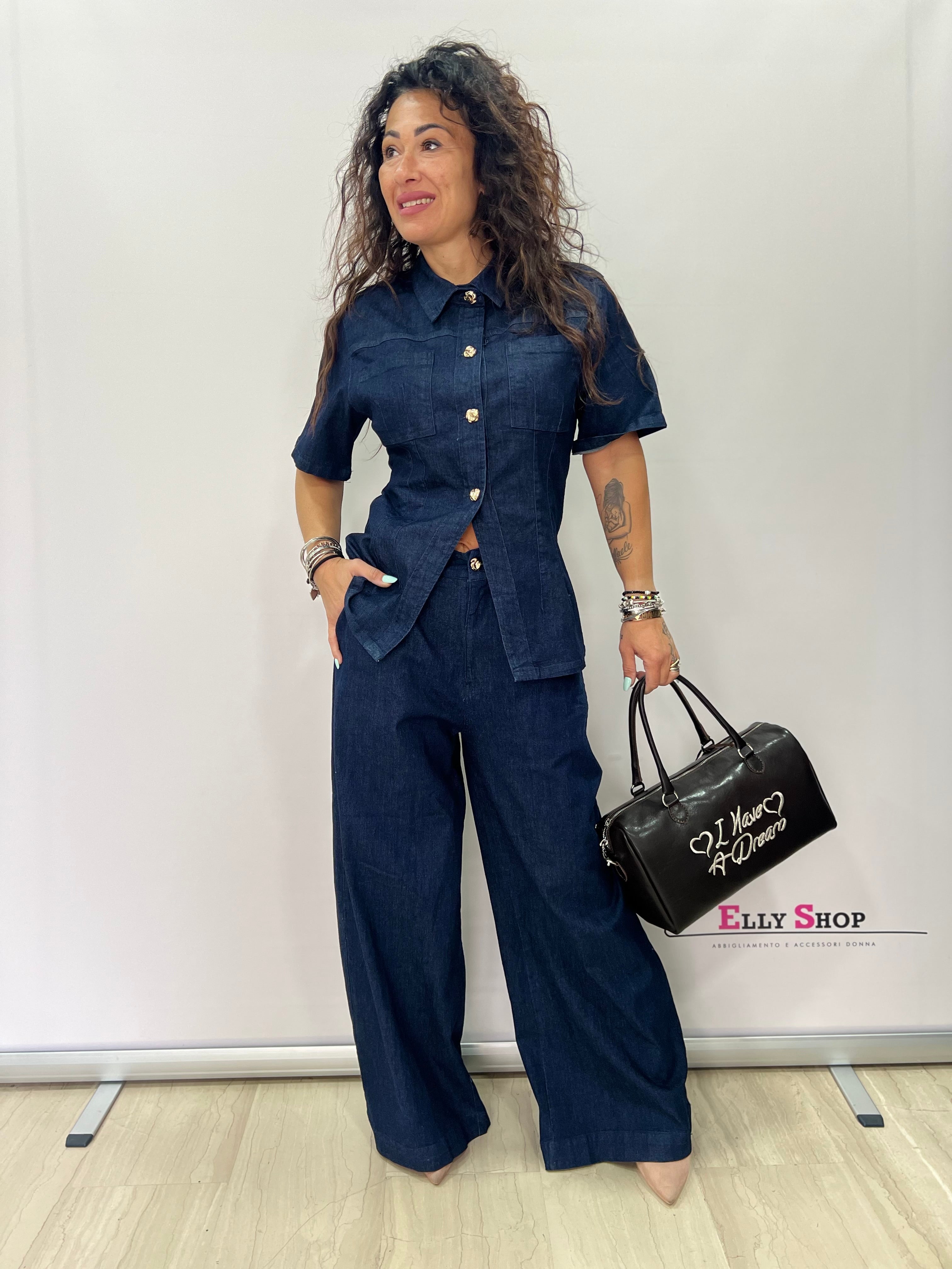 Completo donna denim due pezzi palazzo elegante