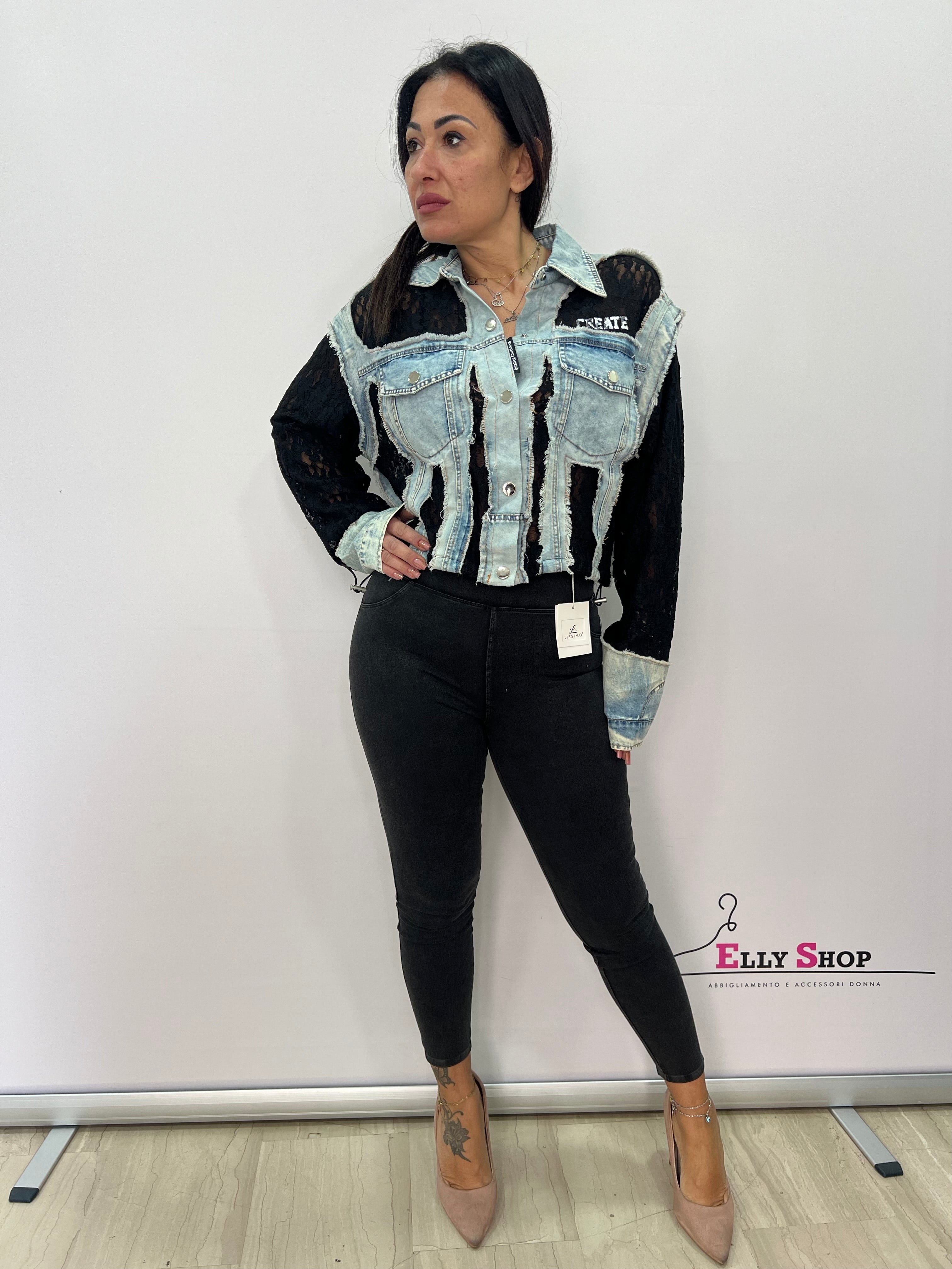 Giacca Denim Donna con Inserti in Pizzo Trend