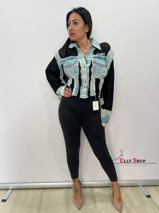 Giacca Denim Donna con Inserti in Pizzo Trend