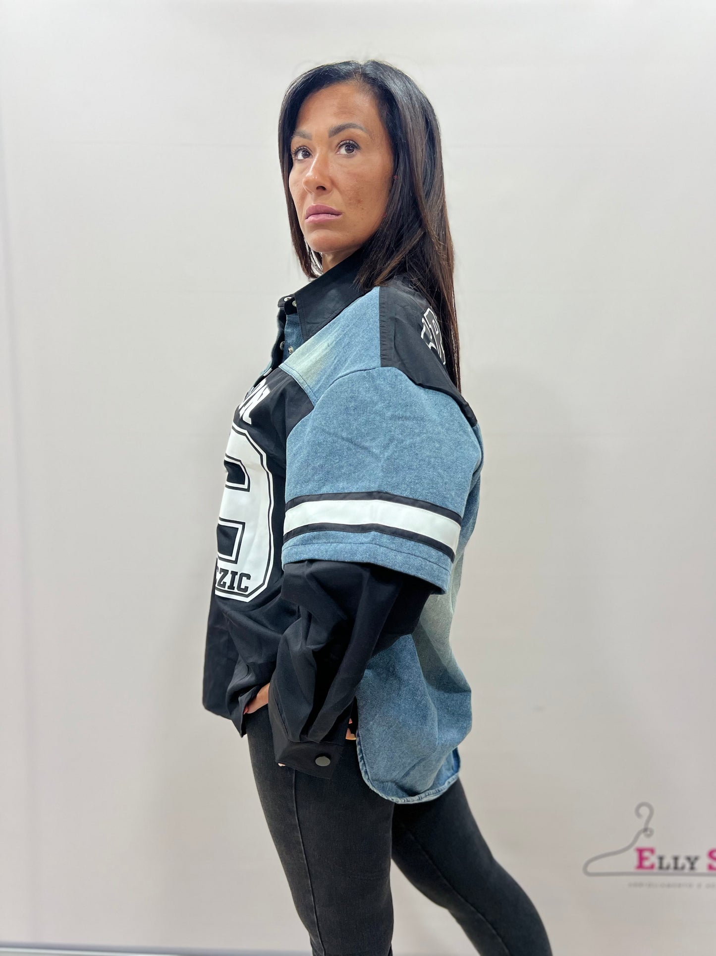 Camicia donna stoffa e denim