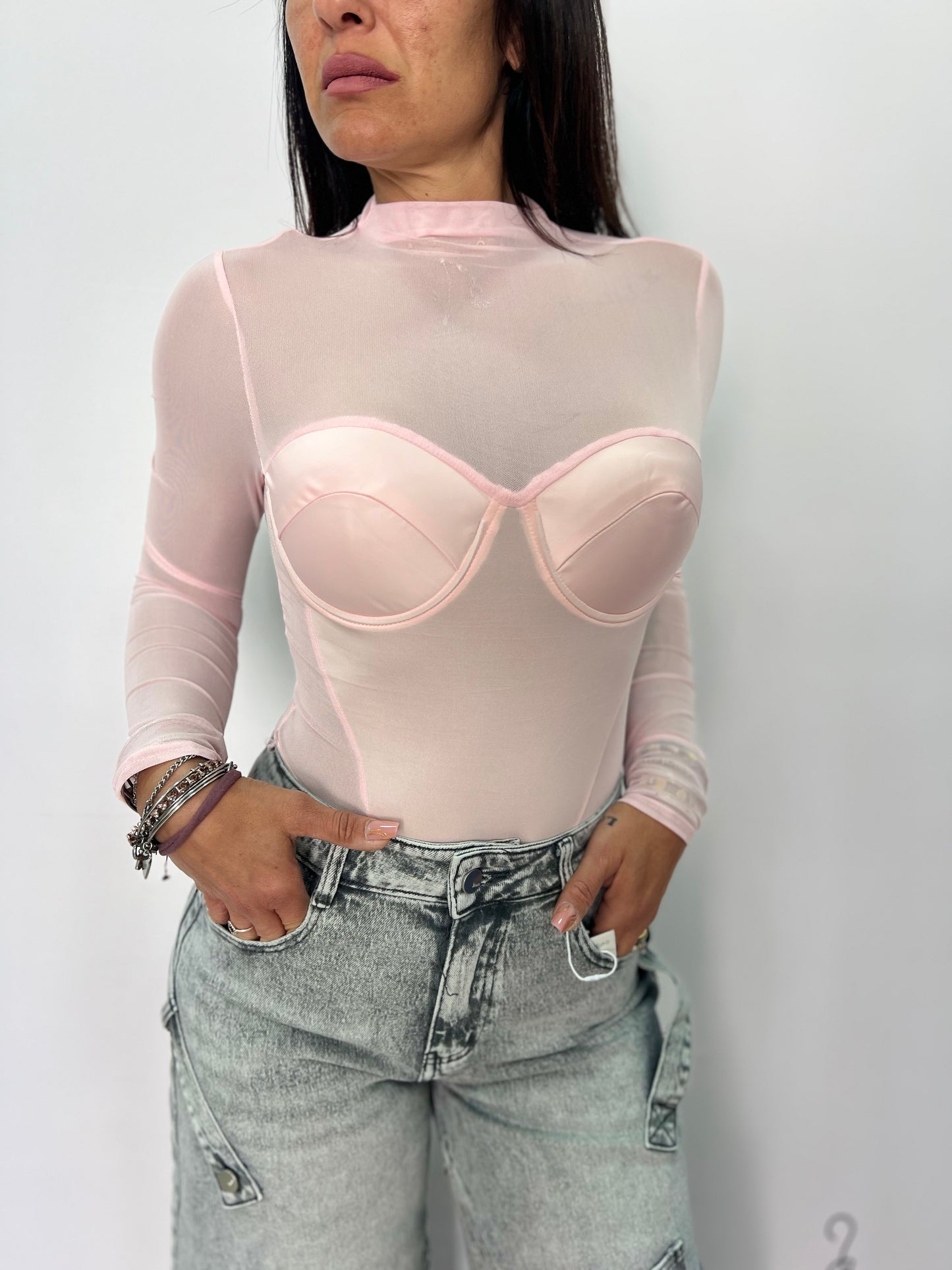 Body donna tulle con coppe effetto bustier