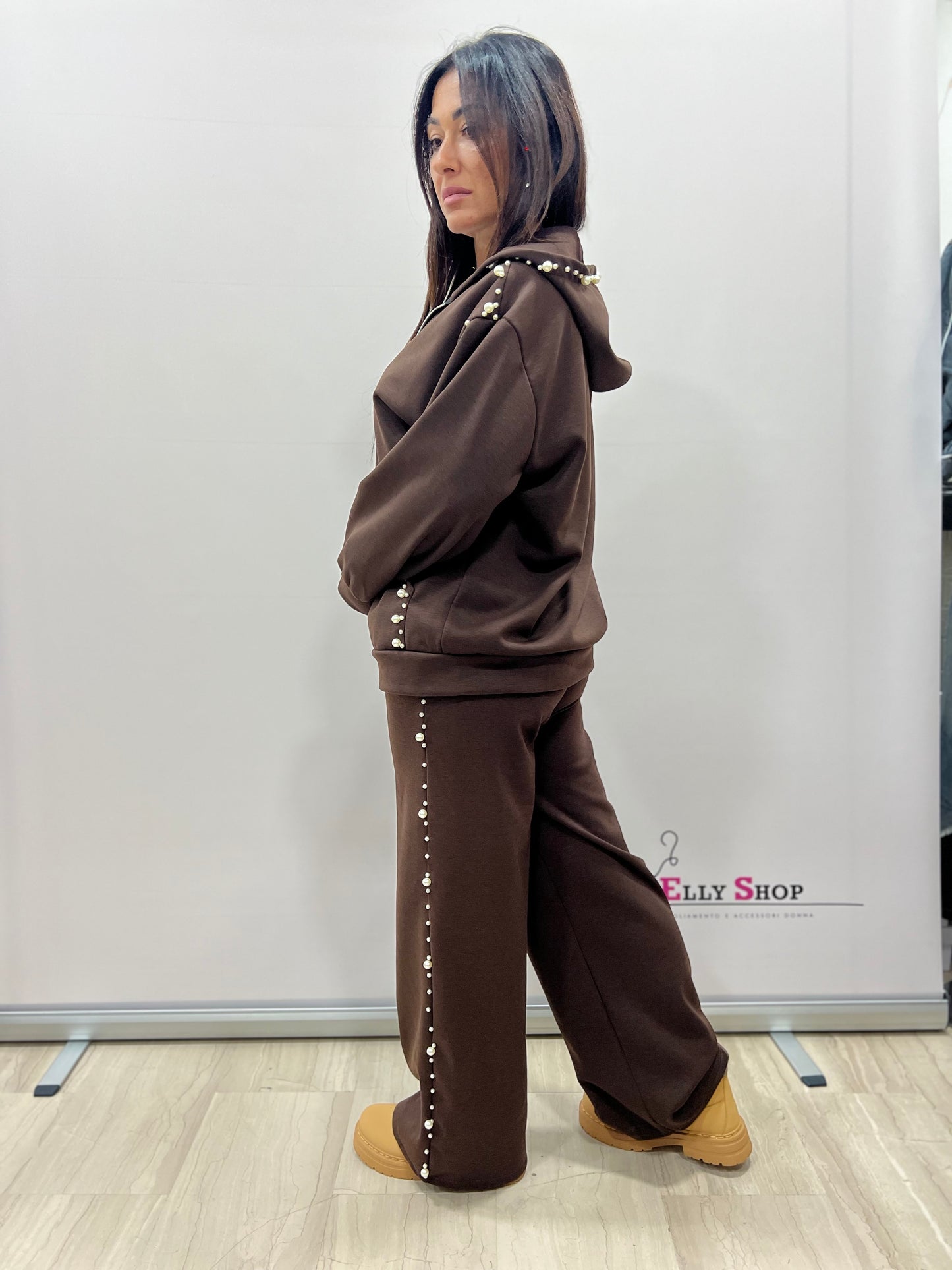 Completo tuta donna con perle felpata