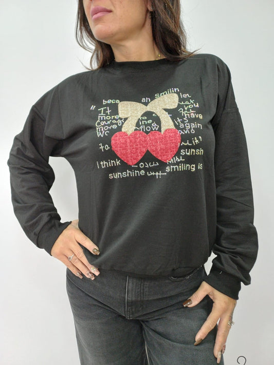 Felpa donna cuori glitterati casual