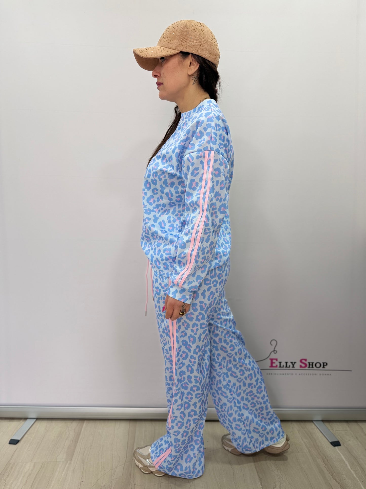 Completo leopardato donna sportivo strisce rosa