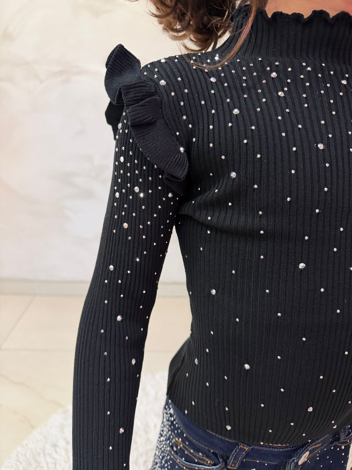 Maglia bambina strass maniche lunghe