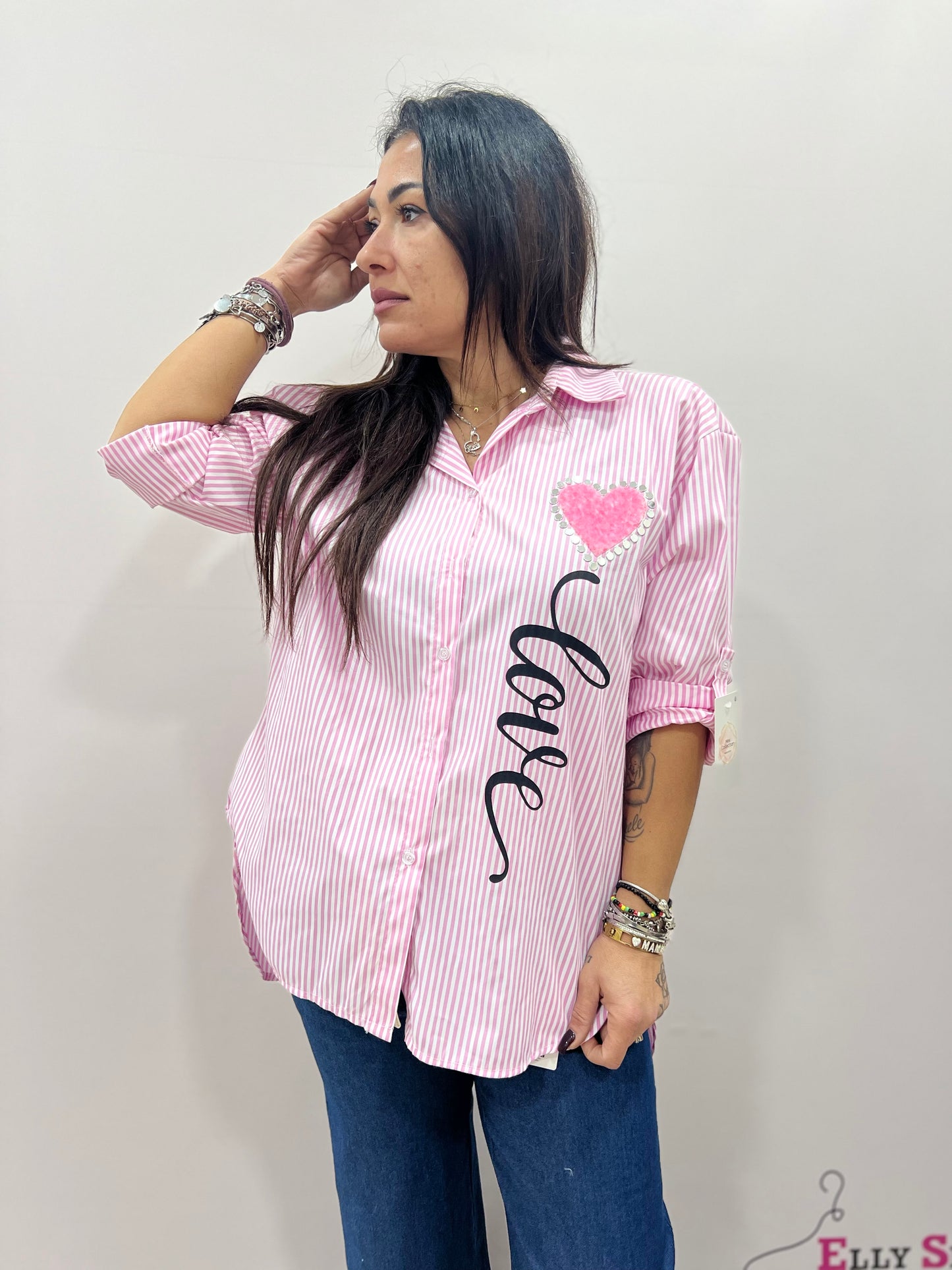 Camicia donna a righe con cuore Love