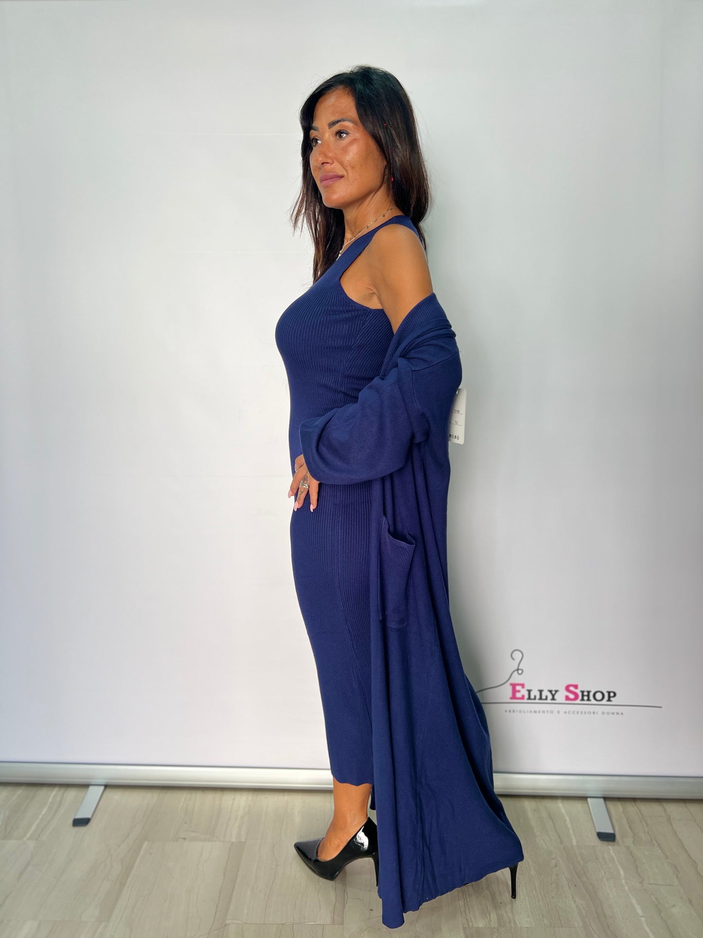 Vestito con Cardigan a Costine