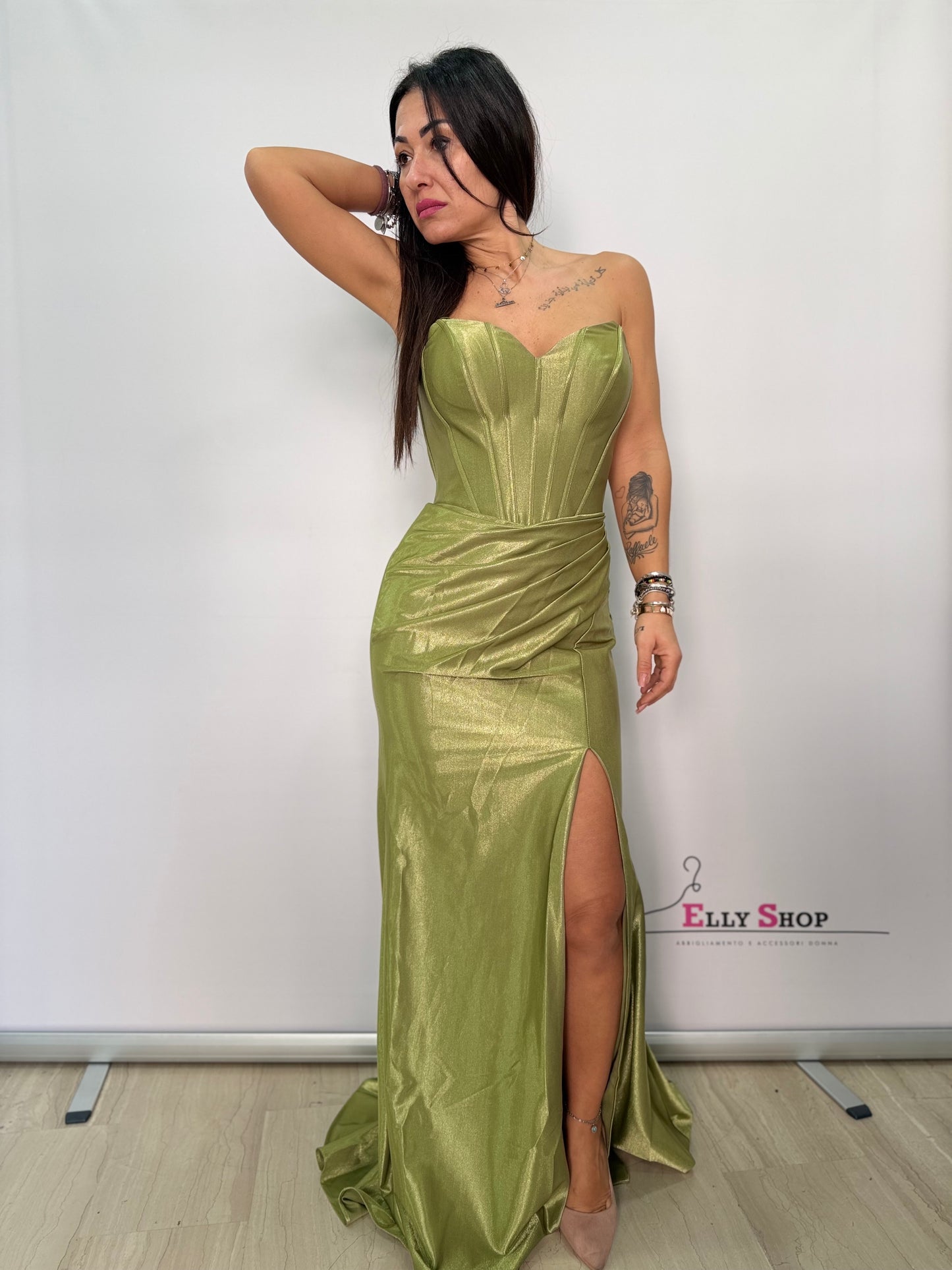 Abito lungo elegante con spacco e corsetto donna