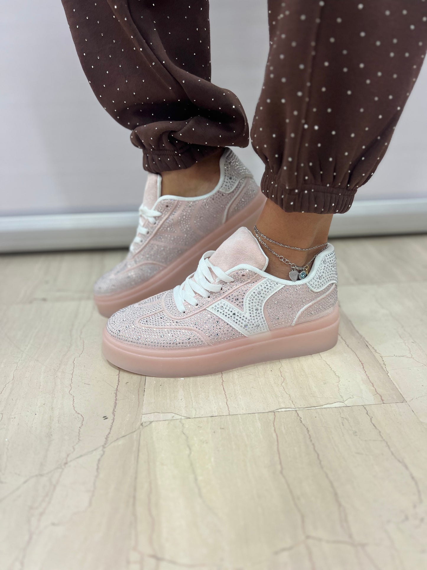 Sneakers donna platform con strass glamour