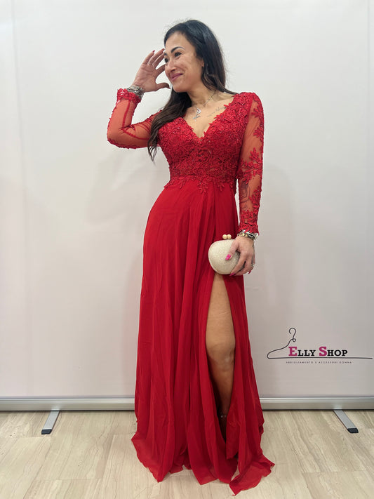 Abito lungo rosso elegante da cerimonia