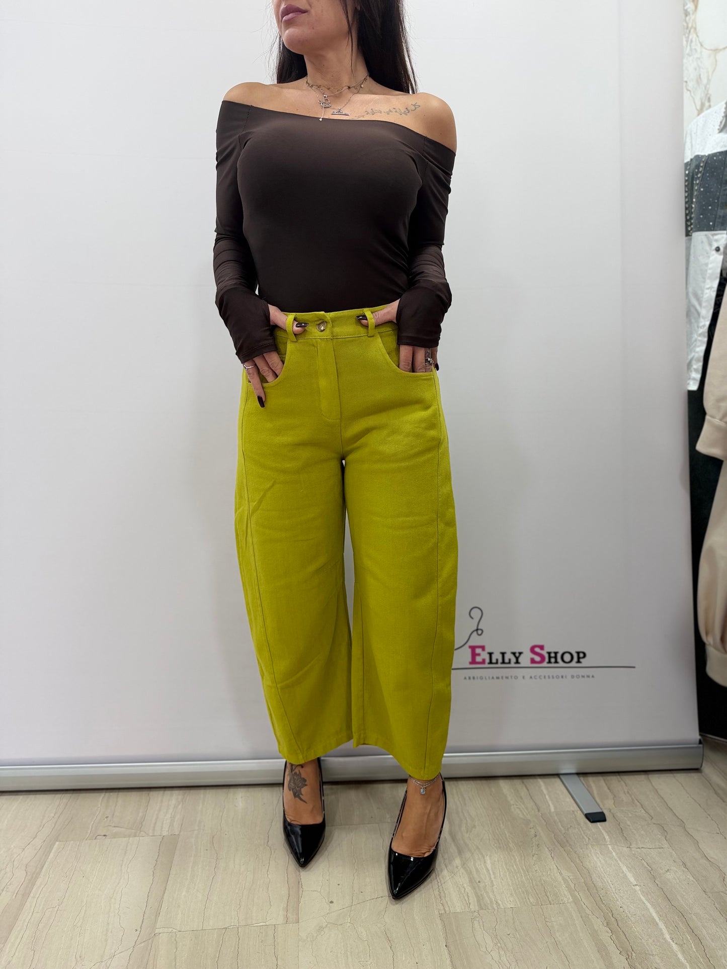 Pantalone donna cropped vita alta colorato