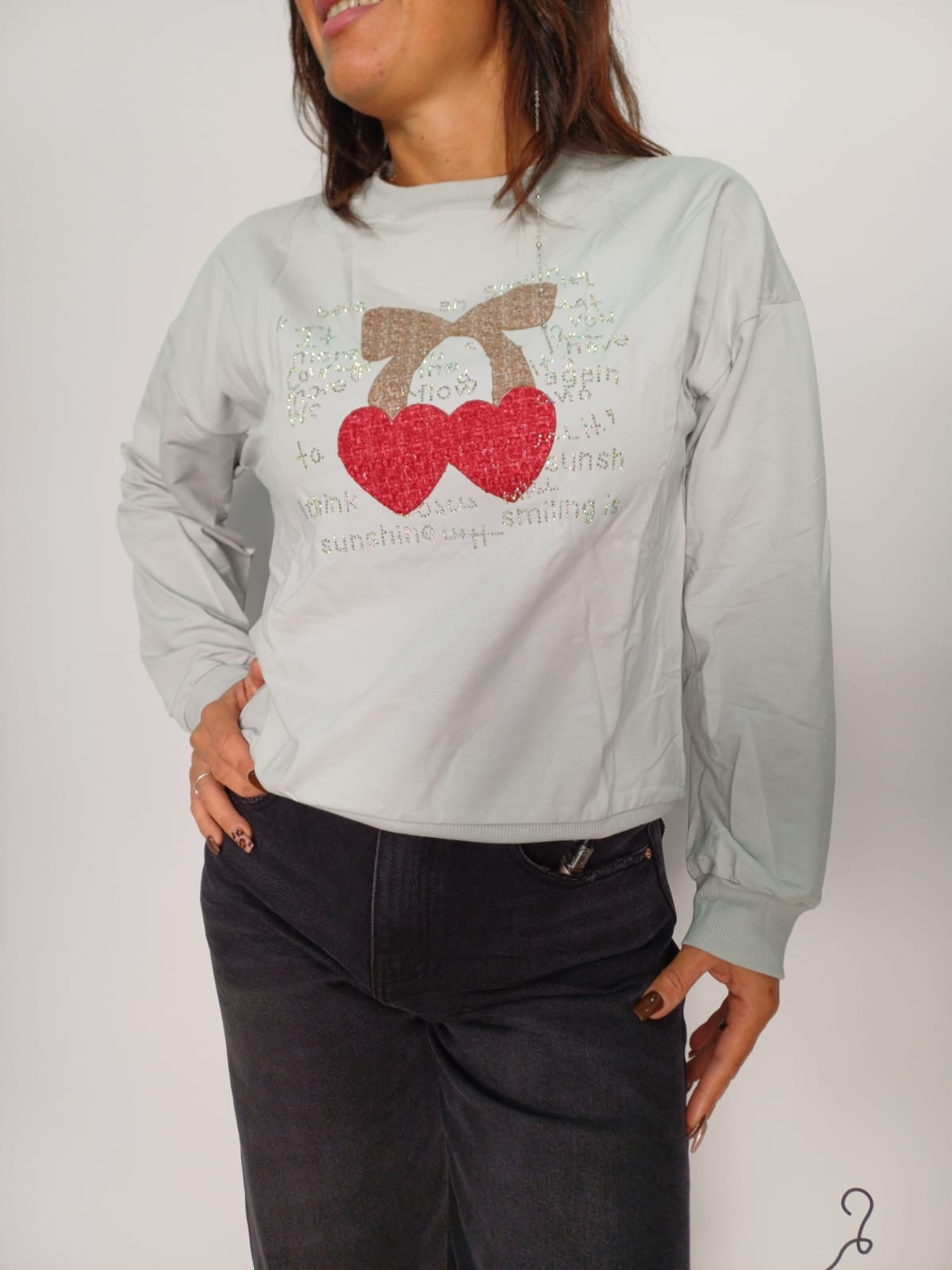 Felpa donna cuori glitterati casual