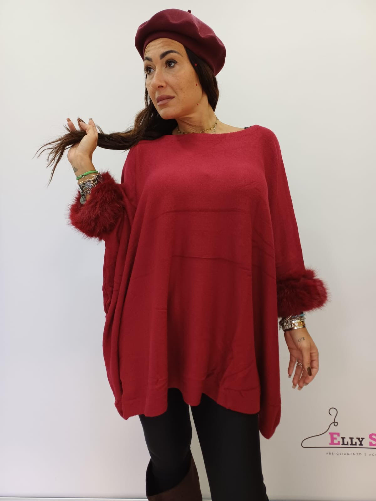 Poncho donna con ecopelliccia elegante