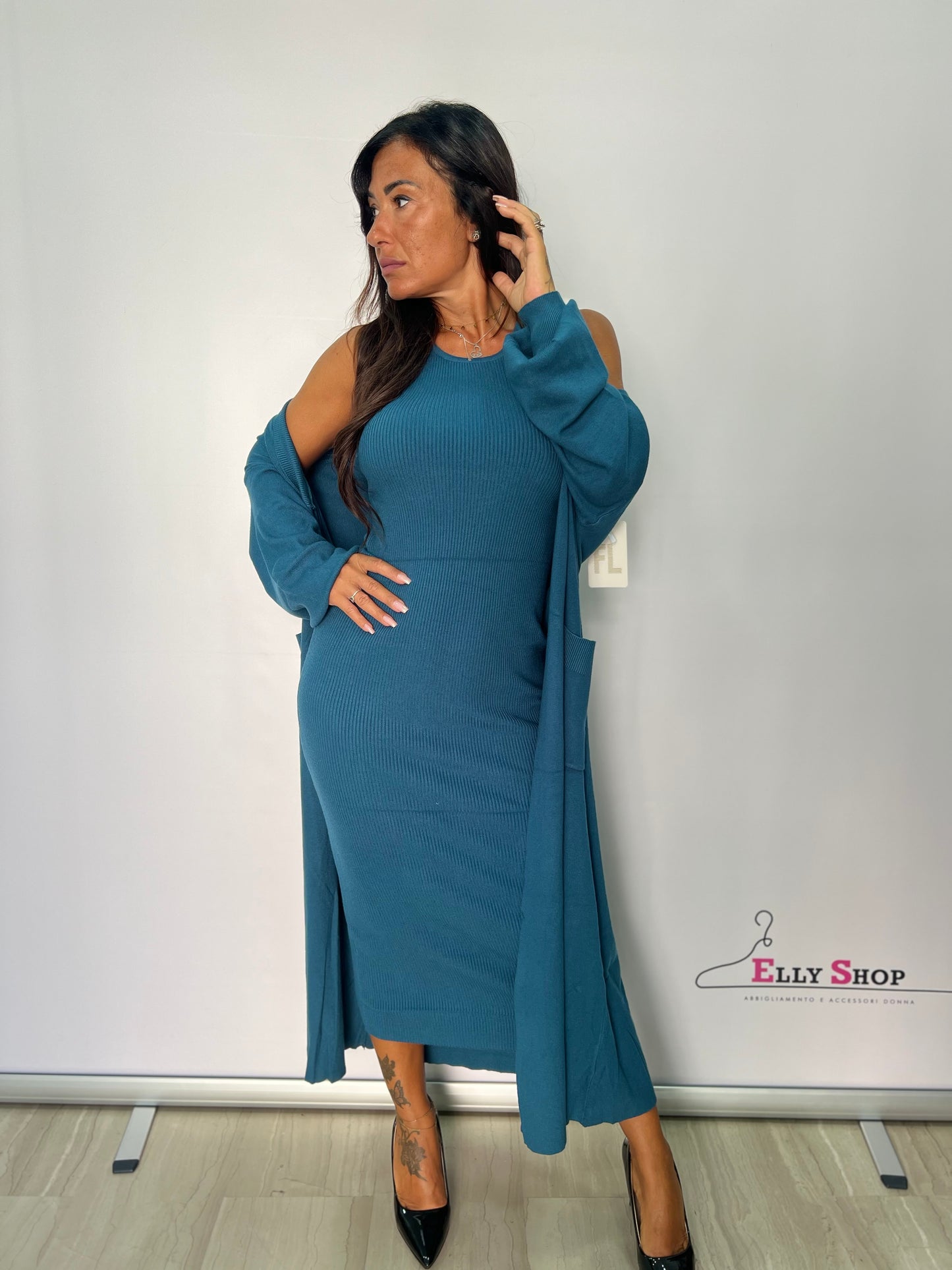 Vestito con Cardigan a Costine