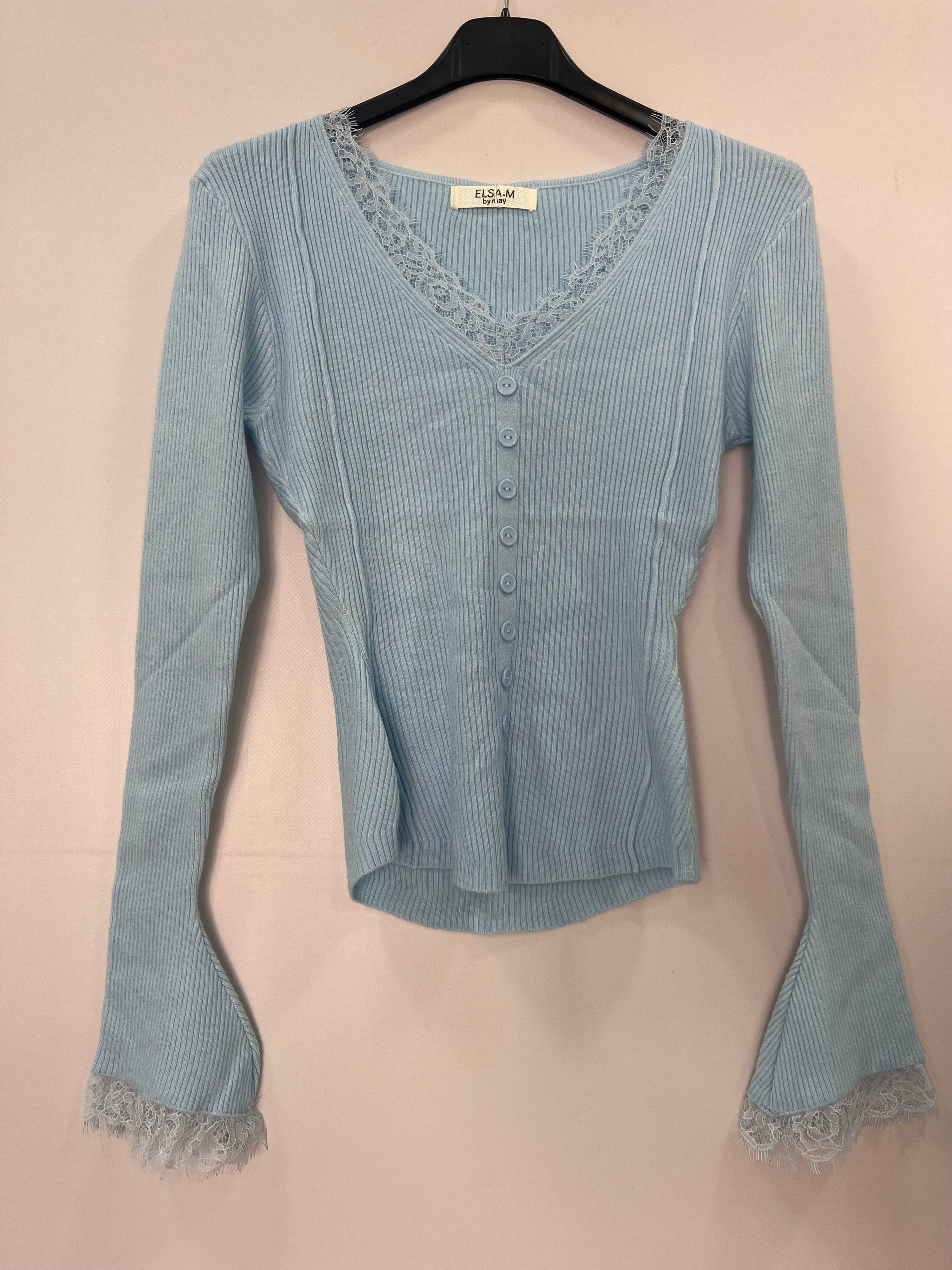 Maglia donna a costine con pizzo elegante