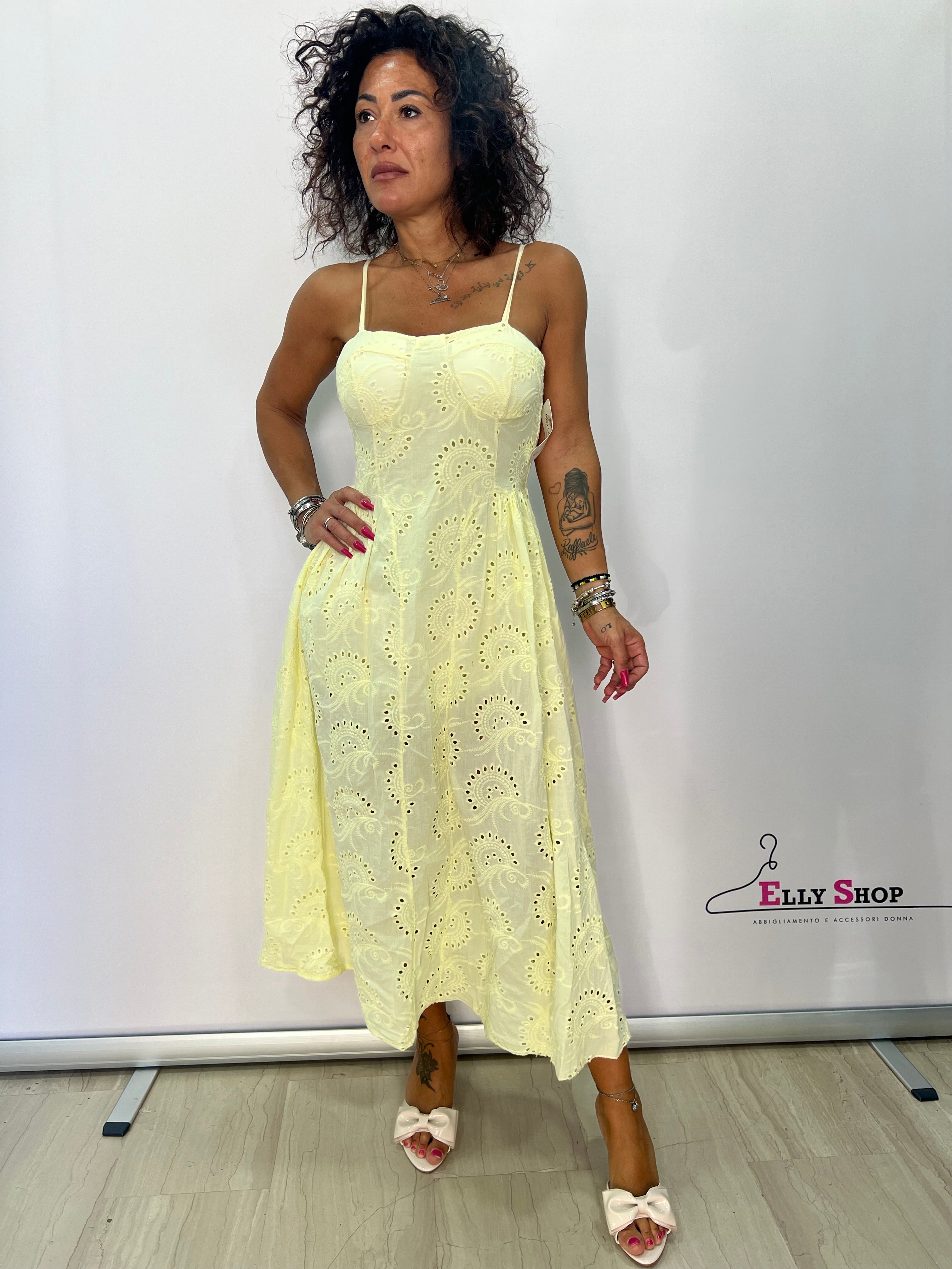 Abito Midi Sangallo Donna con Spalline