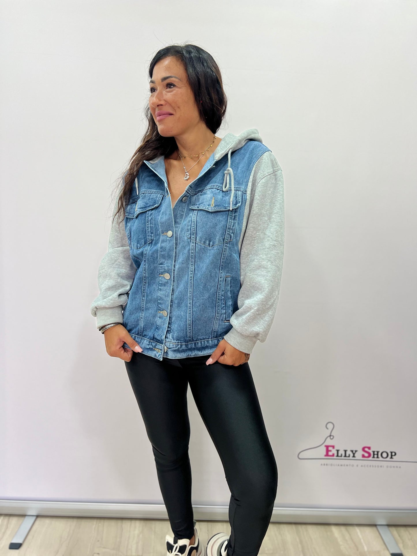 Giubbino stoffa e jeans bunny brillantini