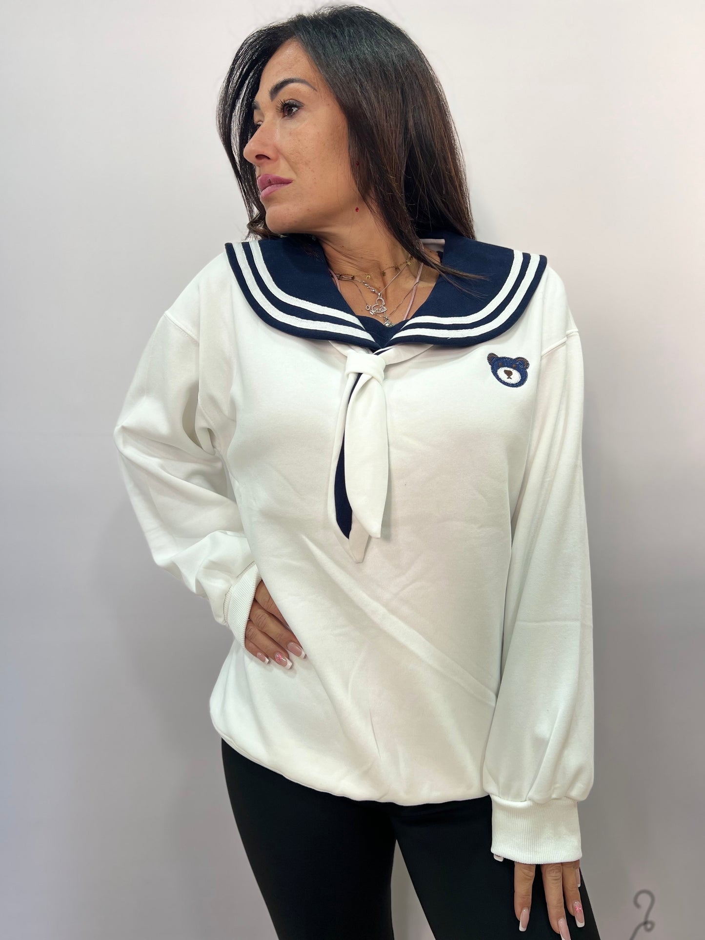 Felpa donna sailor con ricamo orsetto