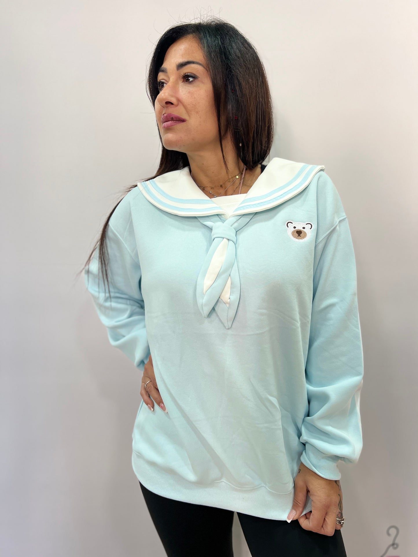Felpa donna sailor con ricamo orsetto