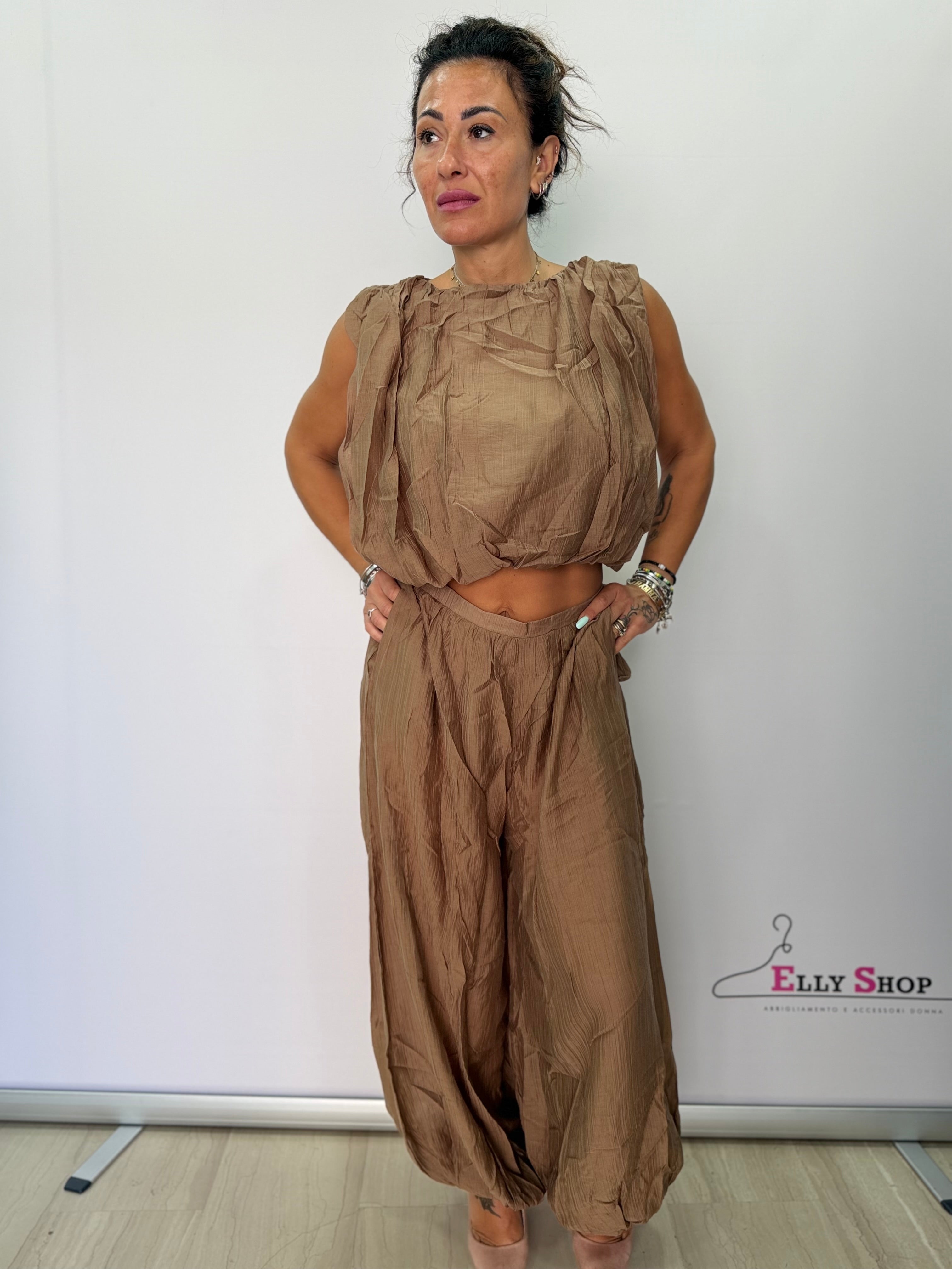 Completo Aurora donna crop e pantalone ampio estivo