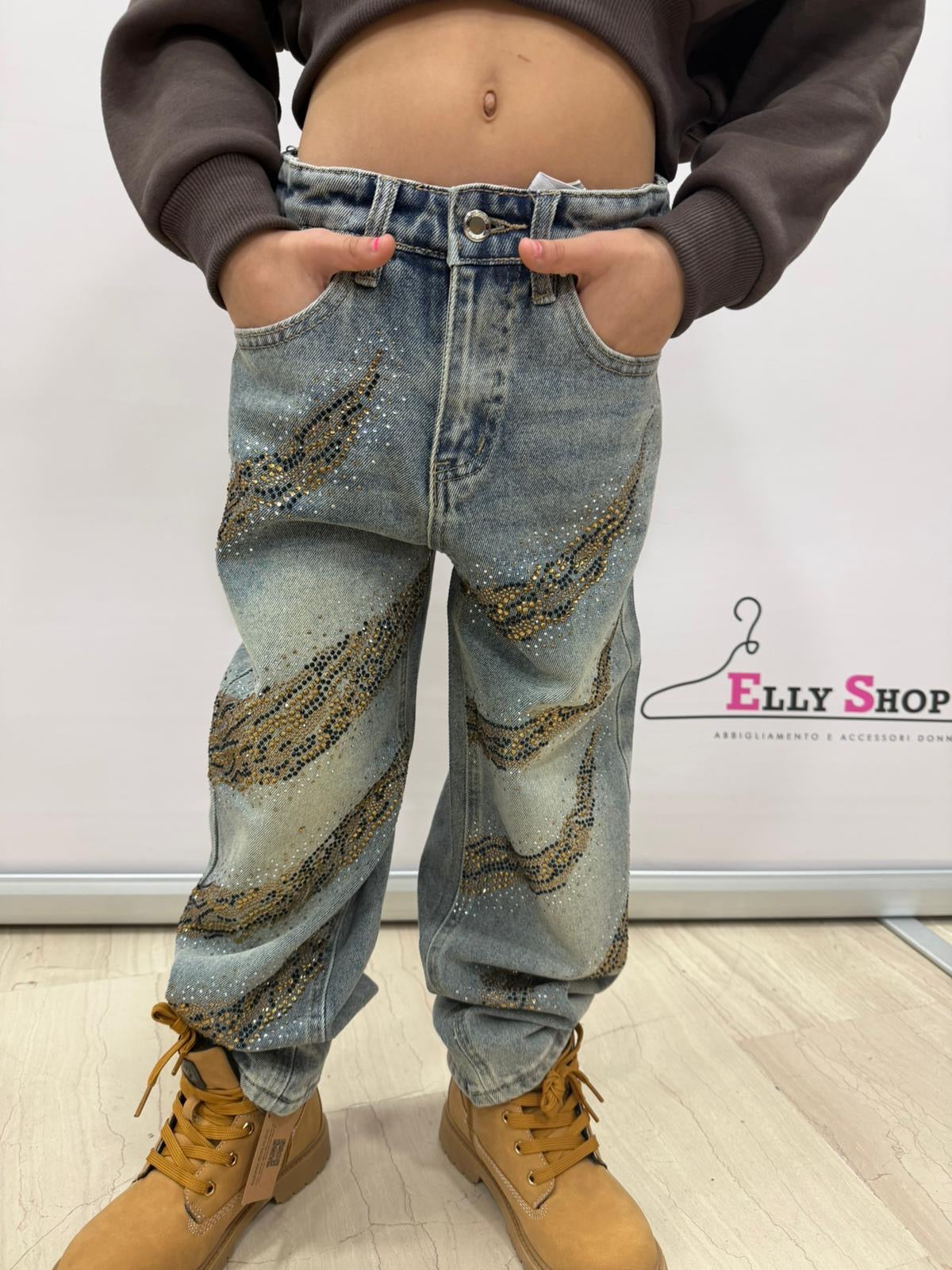 Jeans bambina decorati effetto glitter