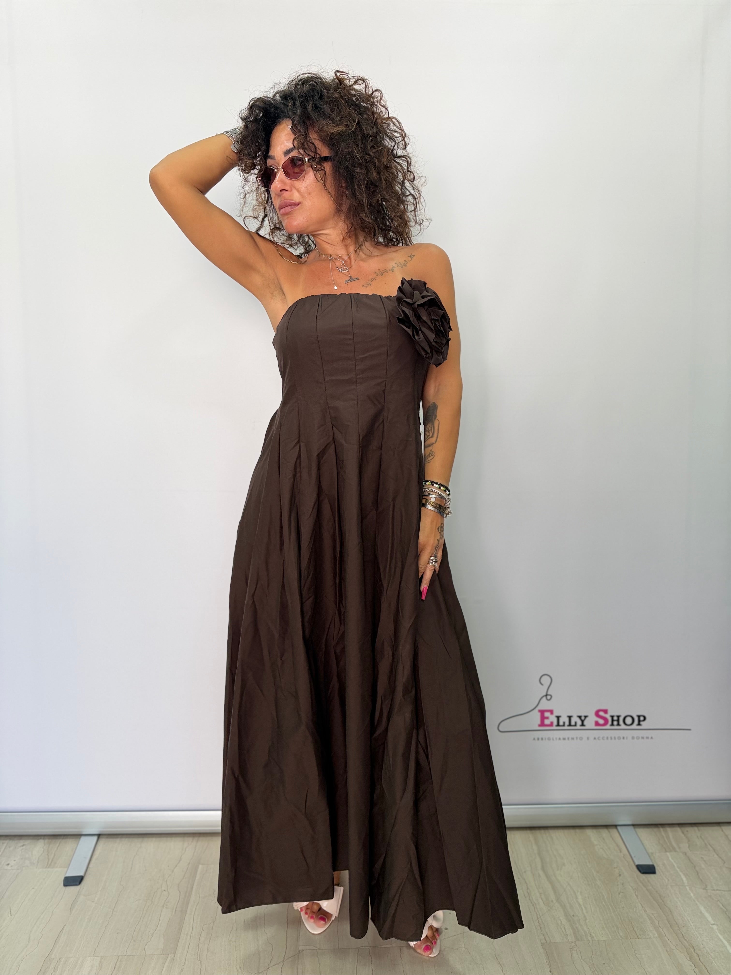 Abito Lungo Curvy con Fiore Elegante Donna