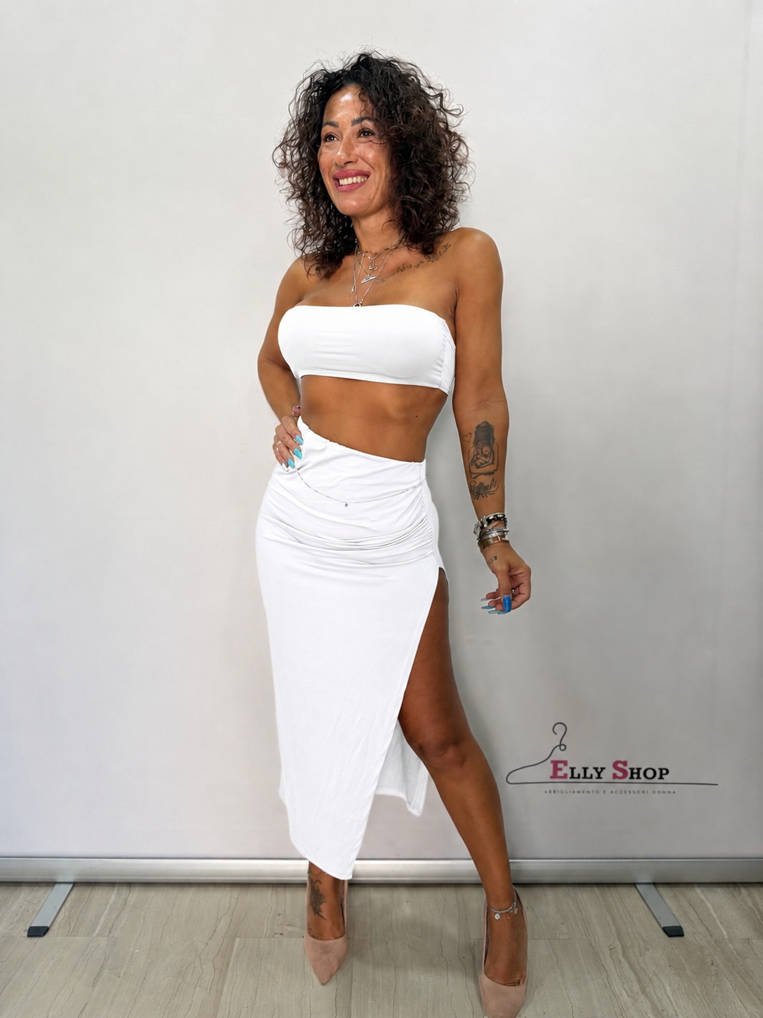 Completo Santorini Donna Top Fascia e Gonna Longuette con Spacco
