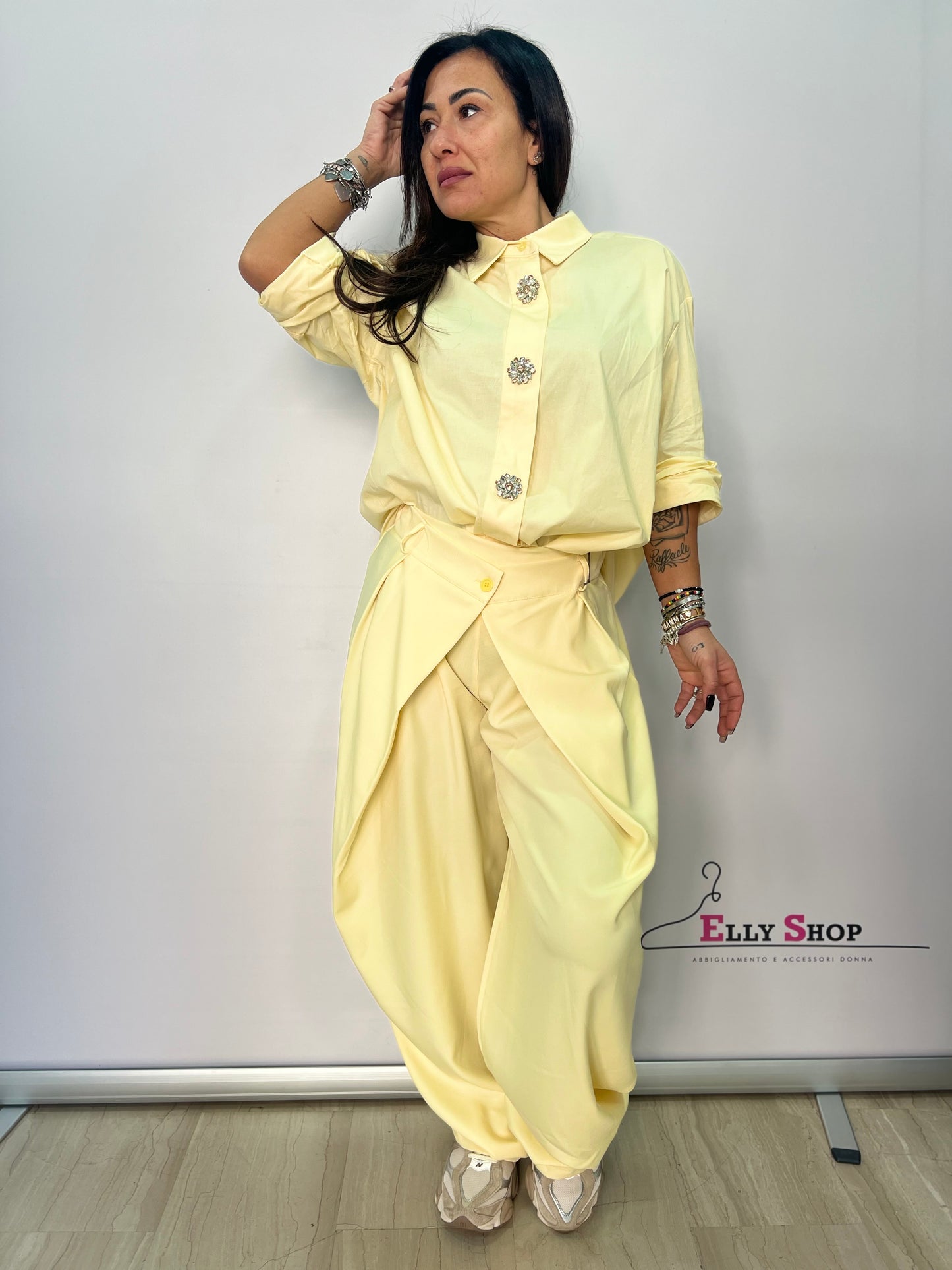 Pantalone donna ampio con piega incrociata