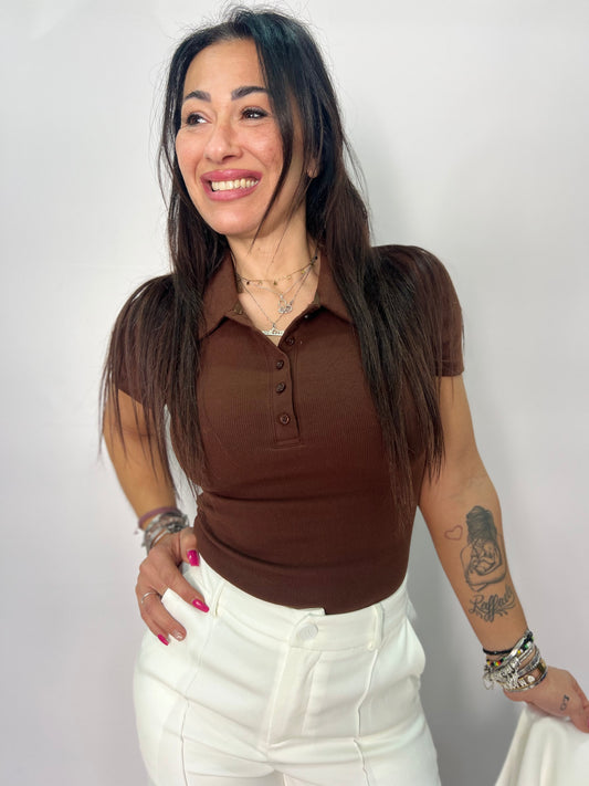Polo donna a costine con bottoni elegante