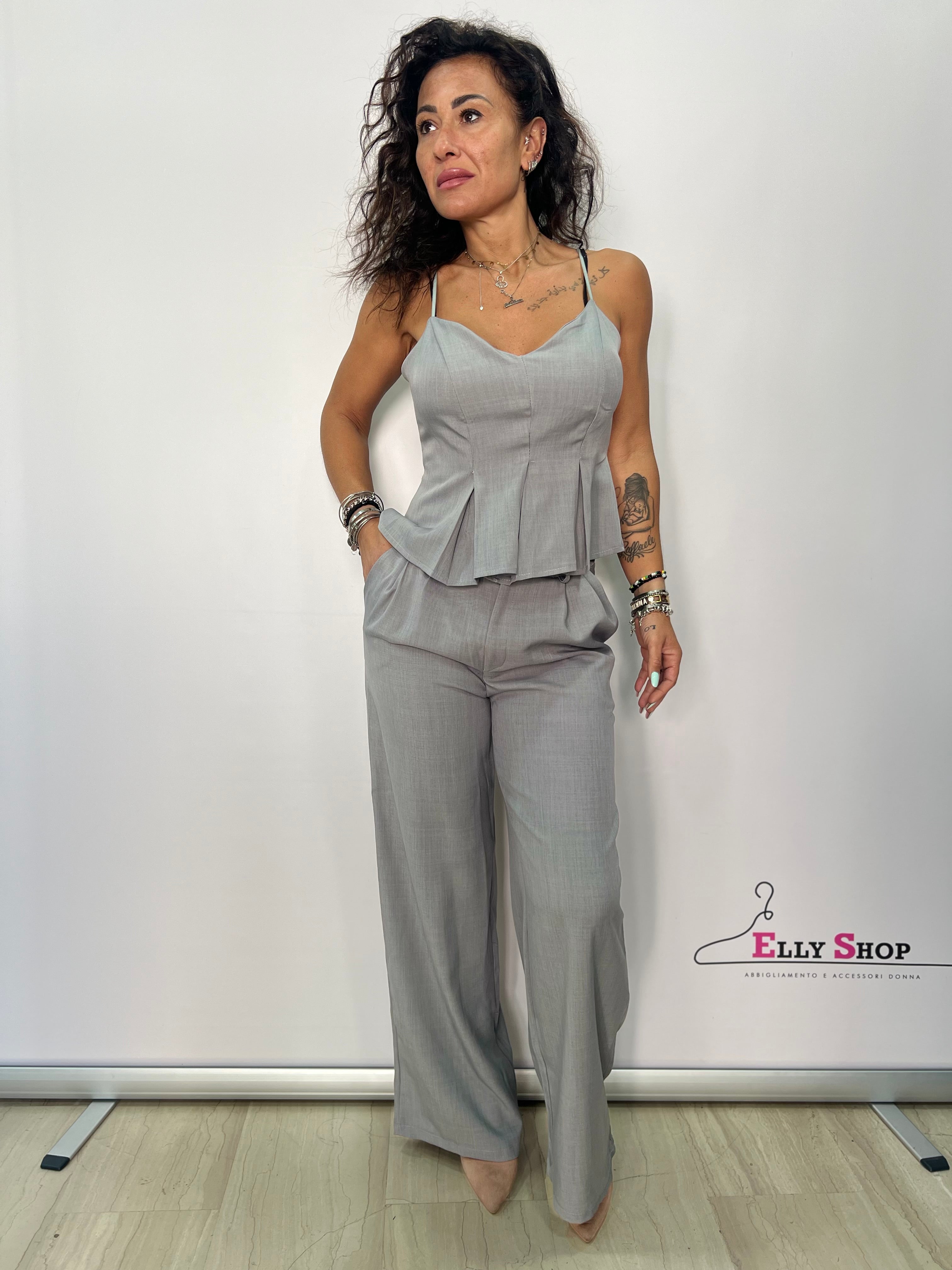 Completo elegante donna top e pantalone palazzo