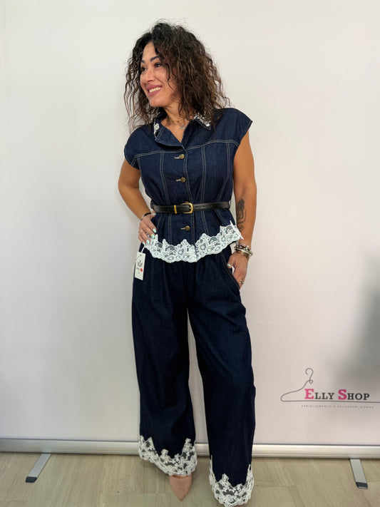 Completo denim donna con pizzo elegante