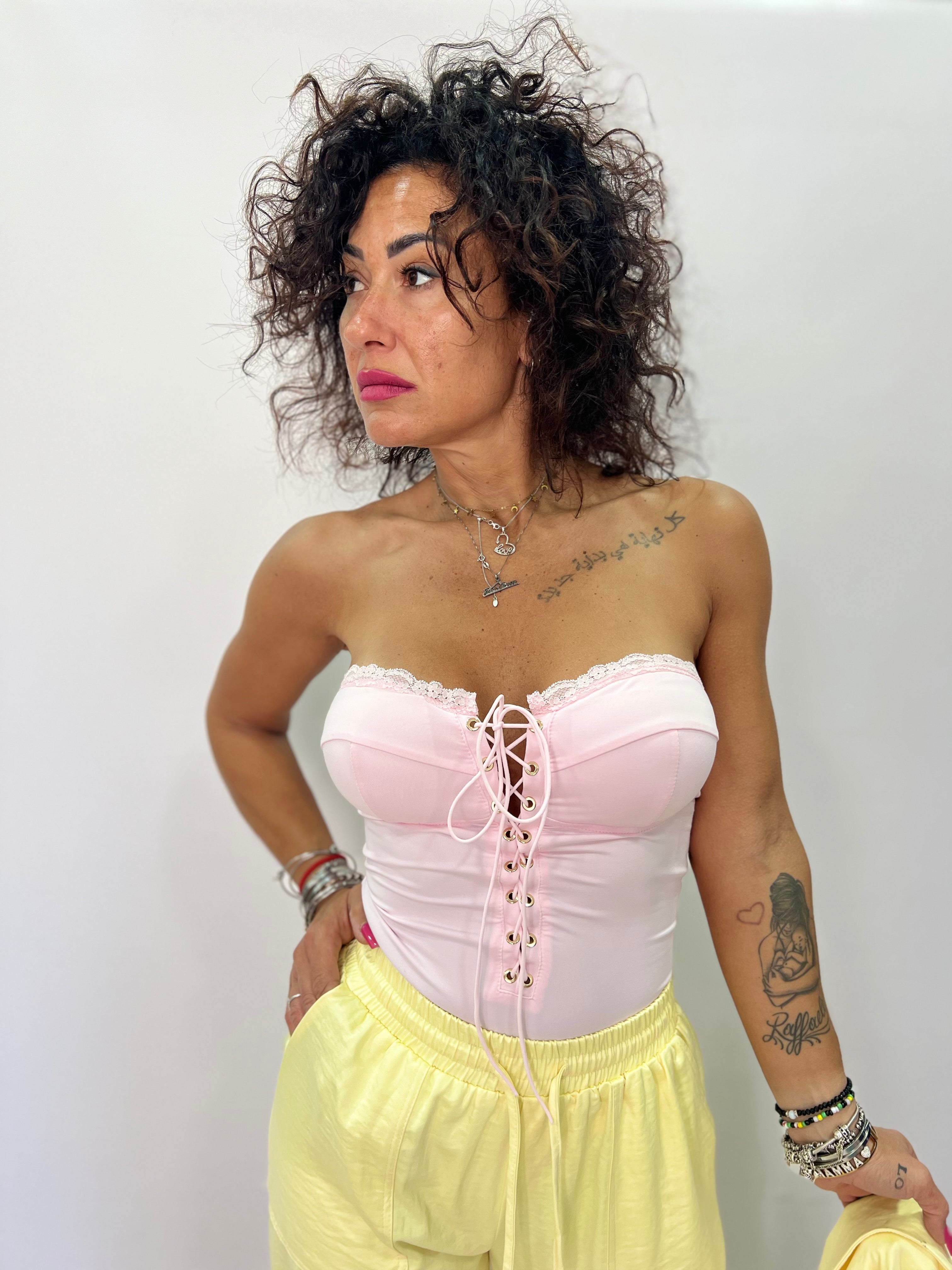 Body bustier donna con pizzo e lacci